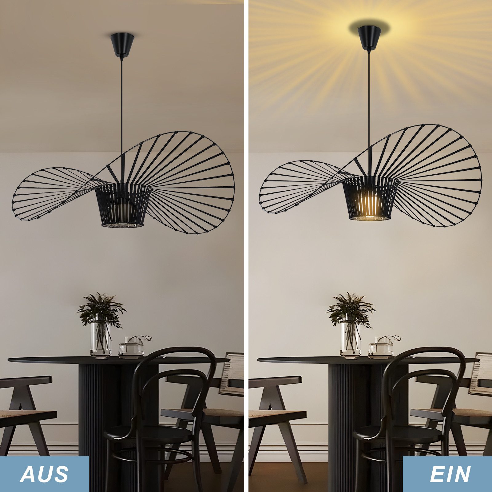 Nettlife Pendelleuchte Vintage Schwarz Esstisch E27 Hängelampe 60/80/100/120/140CM, LED wechselbar, Pendellampe für Wohnzimmer Schlafzimmer Korridor Esszimmer – Bild 5 von 5