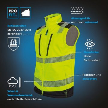 PRO FIT by Fitzner Warnweste Warnschutz Softshellweste (1-tlg) Wind- und Wasserdicht, Atmungsaktiv, Reflektionsstreifen, Fleecefutter