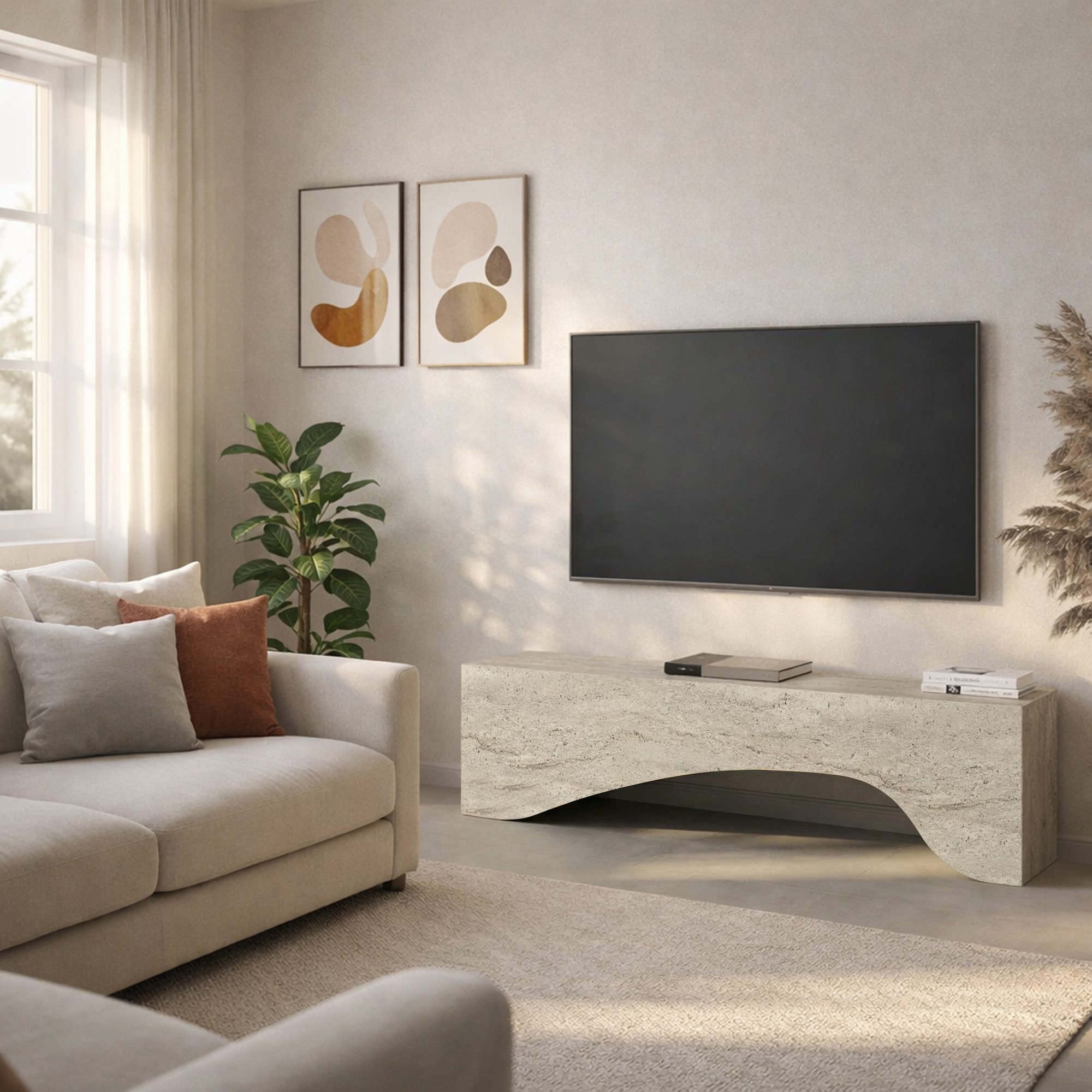 moebel17 Lowboard TV Lowboard Enigma Granit Optik Travertin Beige (Einzelmöbel, 1 St., Besteht aus 1 TV Lowboard), Pflegeleichte Oberfläche, Granitoptik