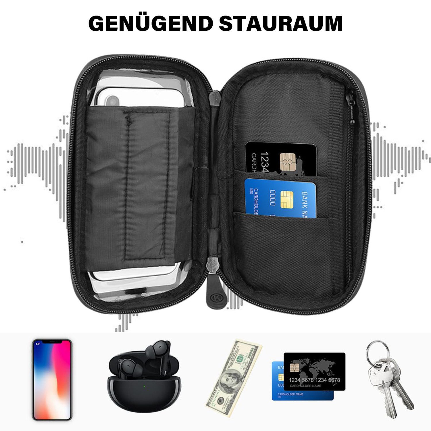 MOPUEA Smartphone-Halterung Wasserdicht Handyhalterung Handyhalter Fahrrad Lenkertasche Halter, (bis 6,4 Zoll, 1-tlg., 360° Drehbarem Fahrradhalterung Handy Halterung Fahrradlenker Tasche, Fahrradtasche mit Regenhaube für 6,4 Zoll Smartphone GPS)