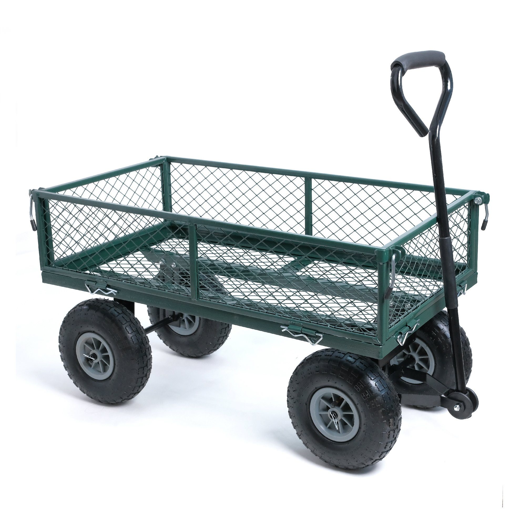 Robuster Gartenwagen Aus Stahl – 500 Lbs Belastbar, Klappbare Netzseiten, 10-Zoll-Reifen