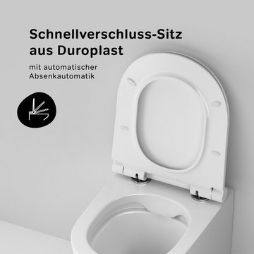 AM.PM Tiefspül-WC Wand WC, Spülrandloses Hänge WC X-Joy S Toilette aus Sanitärkeramik, wandhängend, Suspension, Abgang waagerecht, Komplett Set, inkl. abnehmbarer WC Sitz mit Absenkautomatik