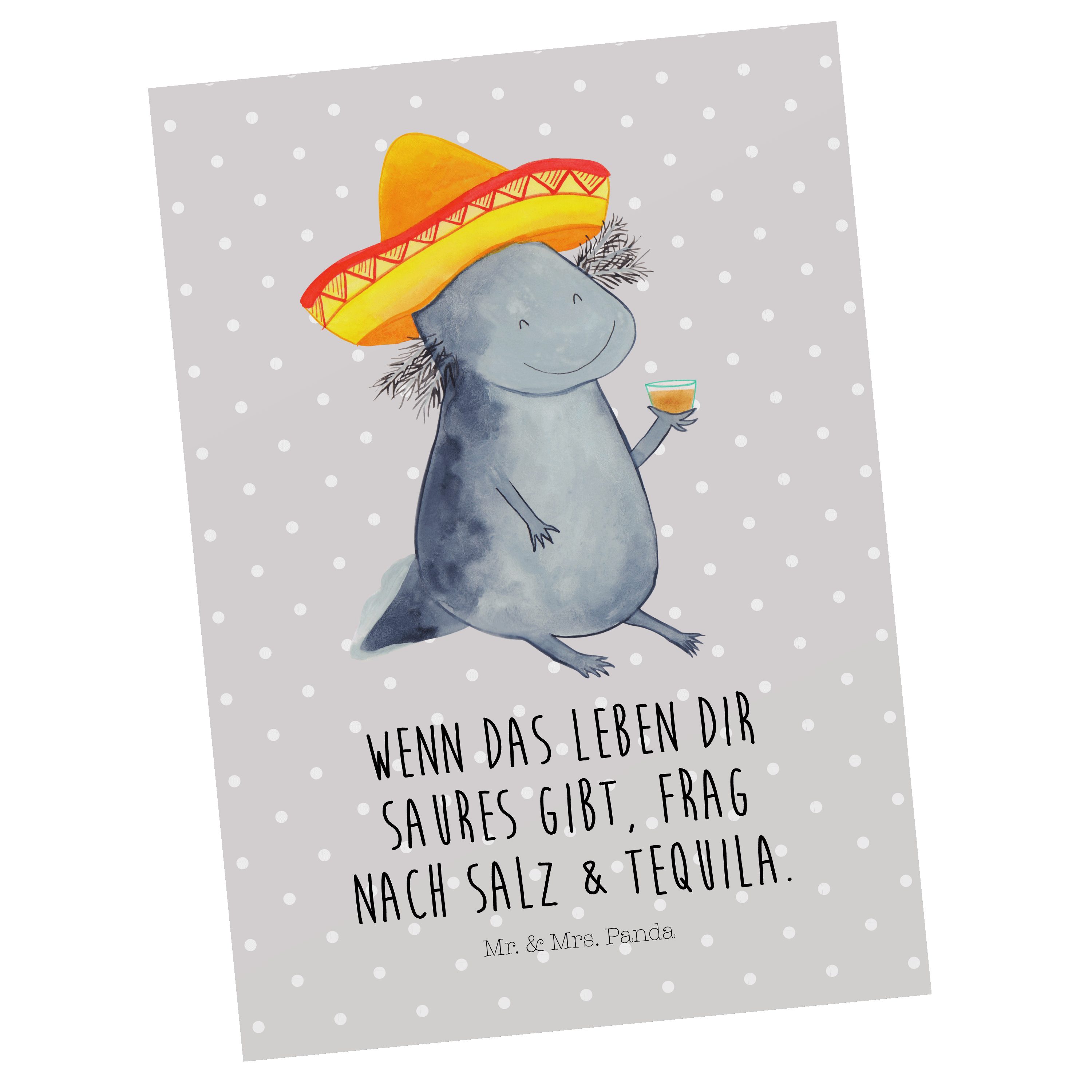 & Spruch, Postkarte Mr. Axolotl Ansichtskarte, Grau Panda Mrs. Tequila - Geschenk, Pastell - Geb