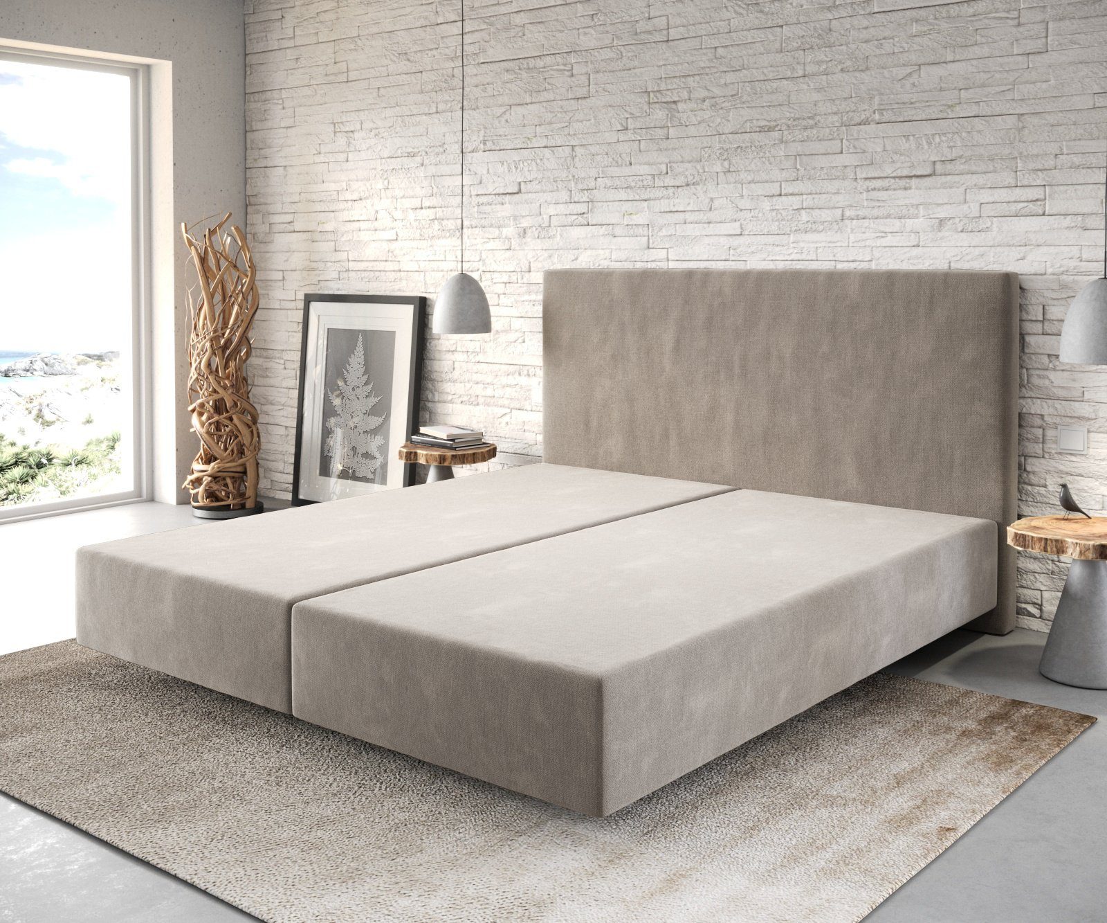 DELIFE Bettgestell Dream-Well, Mikrofaser Beige 180x200 cm Bettgestell