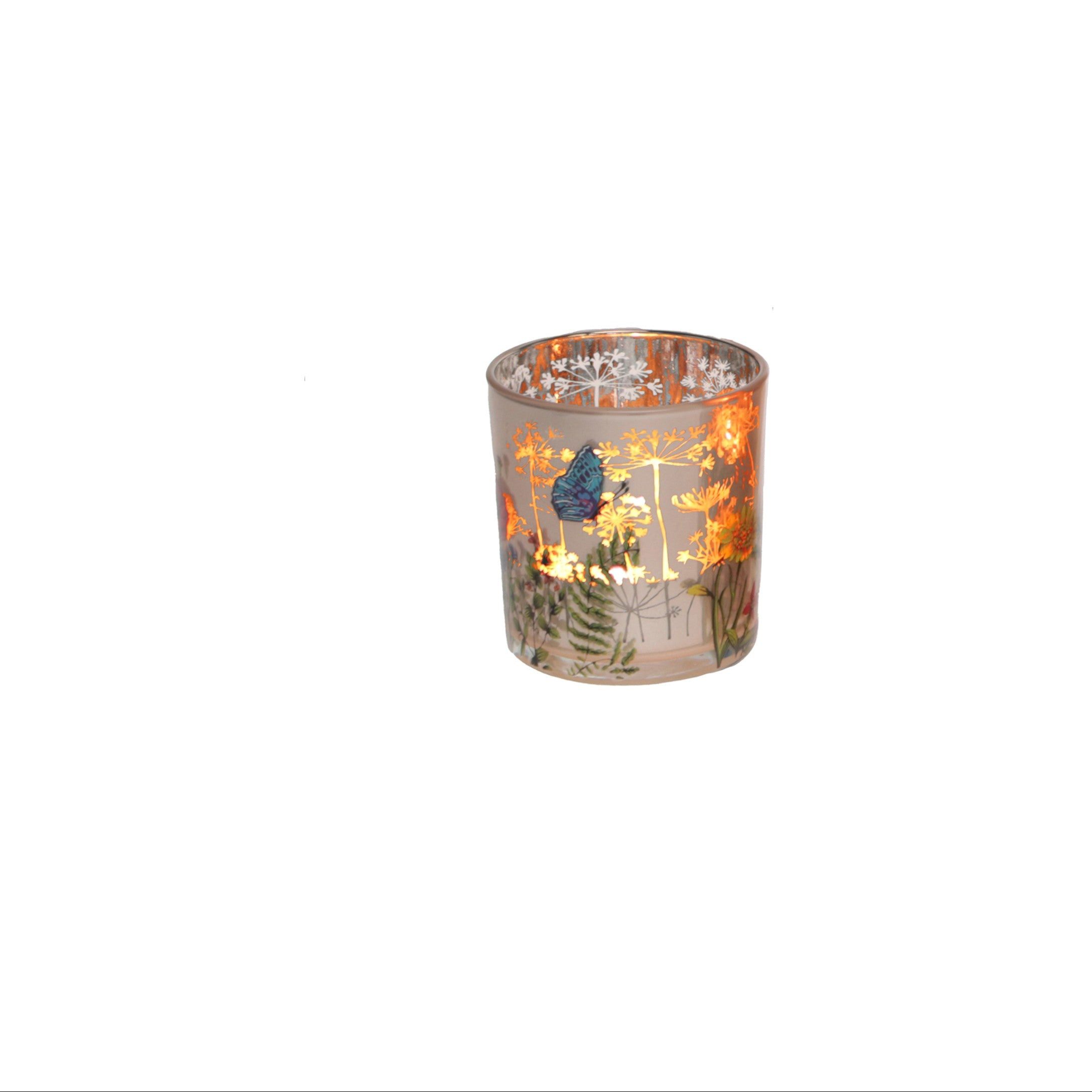 finehomegarden Windlicht 2x Kerzenglas mit Blumen Dekor Teelichterhalter bunt Ø7,5cm H8cm (Set, 2 St., 2 Gläser), Blumenwiese Windlicht Glas