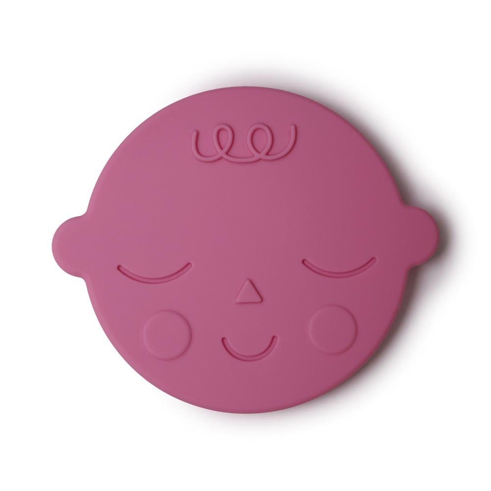 Beißring Teether Mushie Babyspielzeug Zahnungshilfe Face Silikon aus Rosa (Bubblegum),