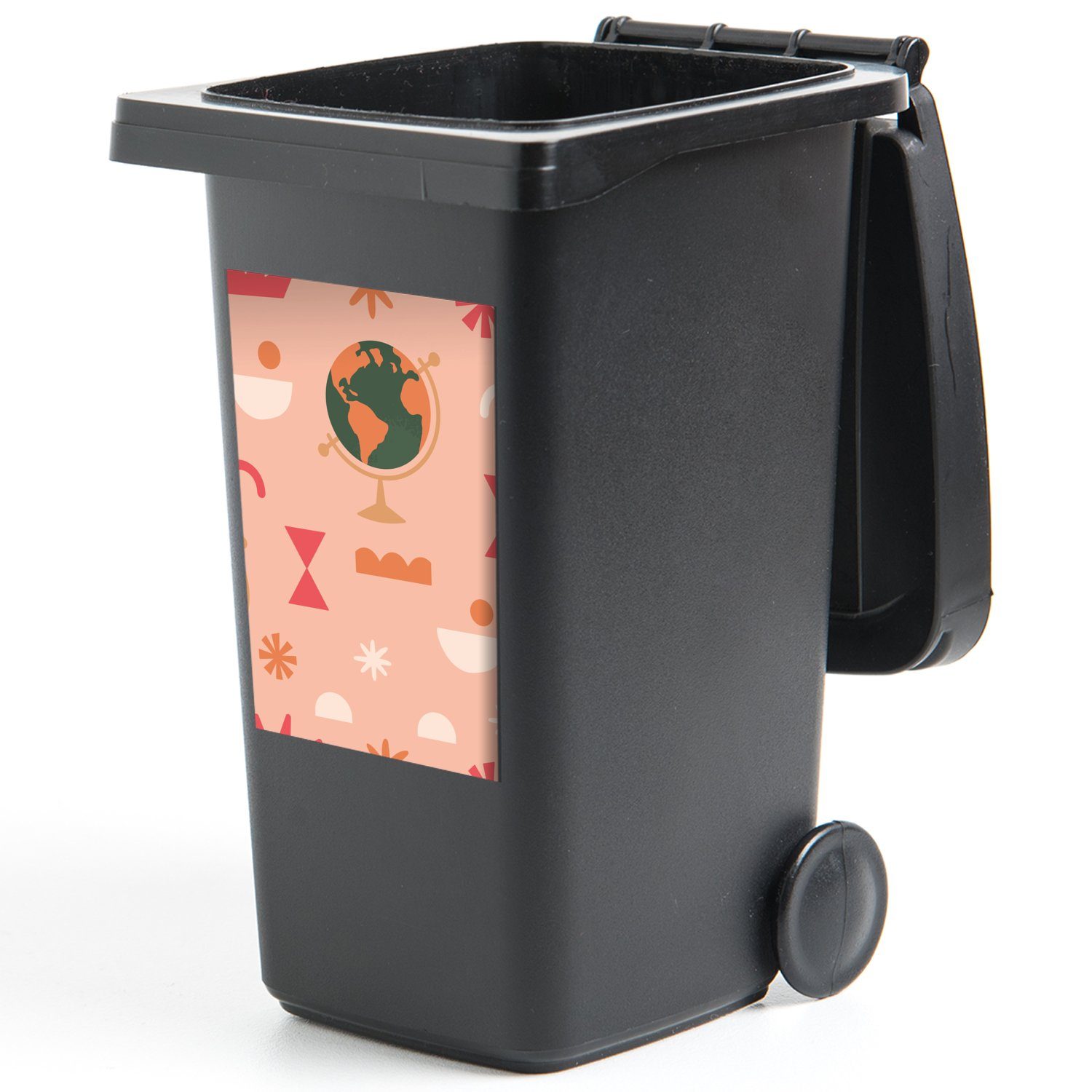 Globus Container, Wandsticker - Sticker, Mülleimer-aufkleber, Mülltonne, MuchoWow Pastell St), Rosa - (1 Abfalbehälter