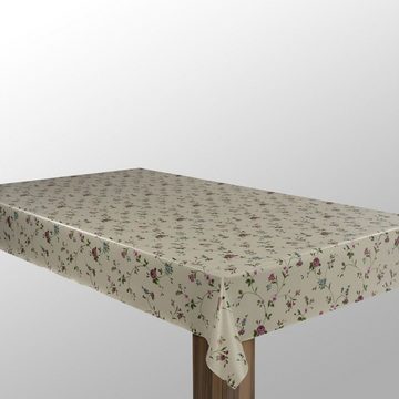 laro Tischdecke Wachstuch-Tischdecken Abwaschbar Beige Blumen Sträucher rechteckig