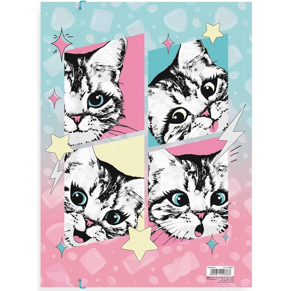RNK Verlag Organisationsmappe Zeichenmappe Sweet Cat DIN A3 mit Gummizugverschluss, 3 Einschlagklappen, Gummizug, Innen- und Außendruck – Bild 4 von 5