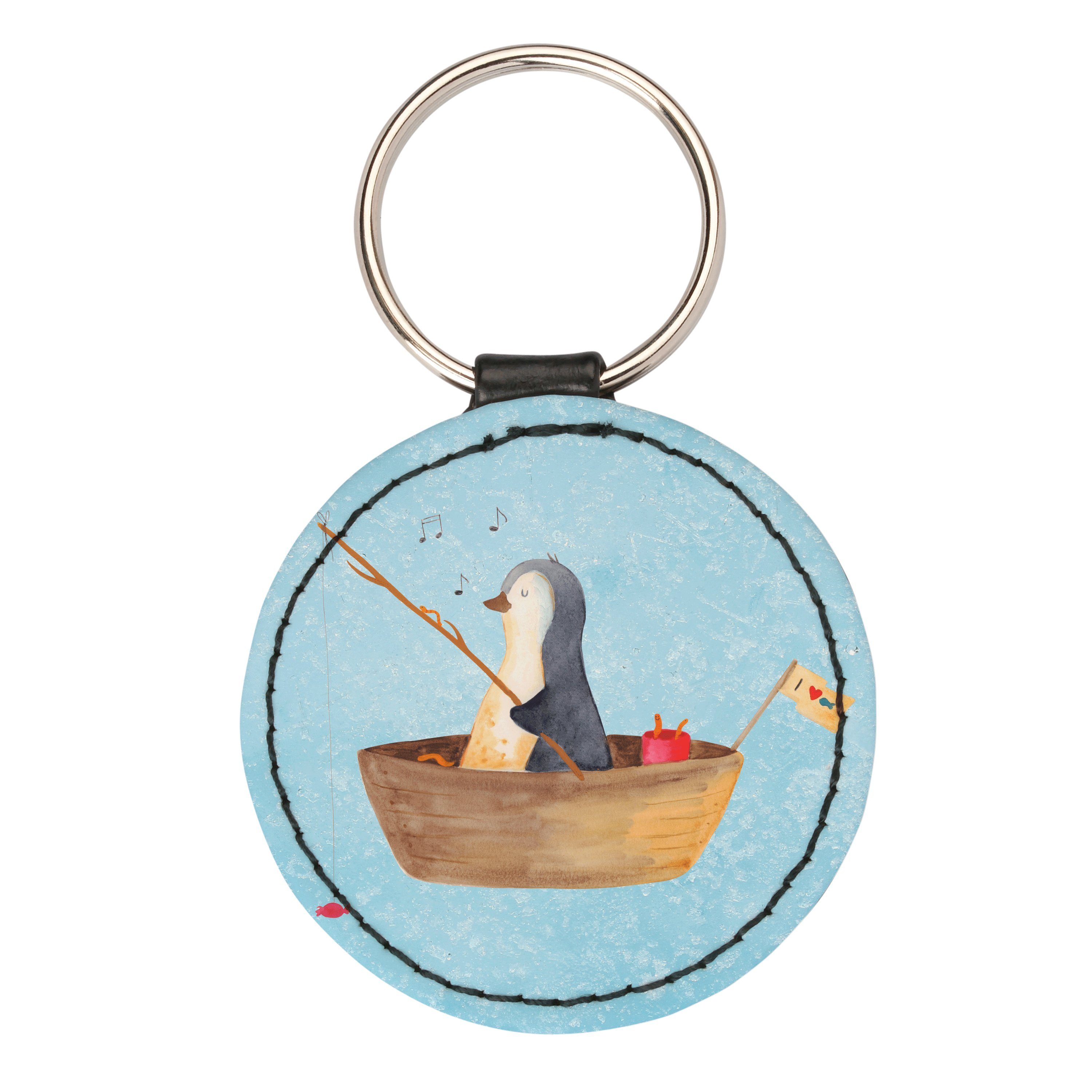 Mr. & Mrs. Panda Schlüsselanhänger Pinguin Angelboot - Eisblau - Geschenk, Angeln, Neuanfang, Taschenanh (1-tlg) | Schlüsselanhänger