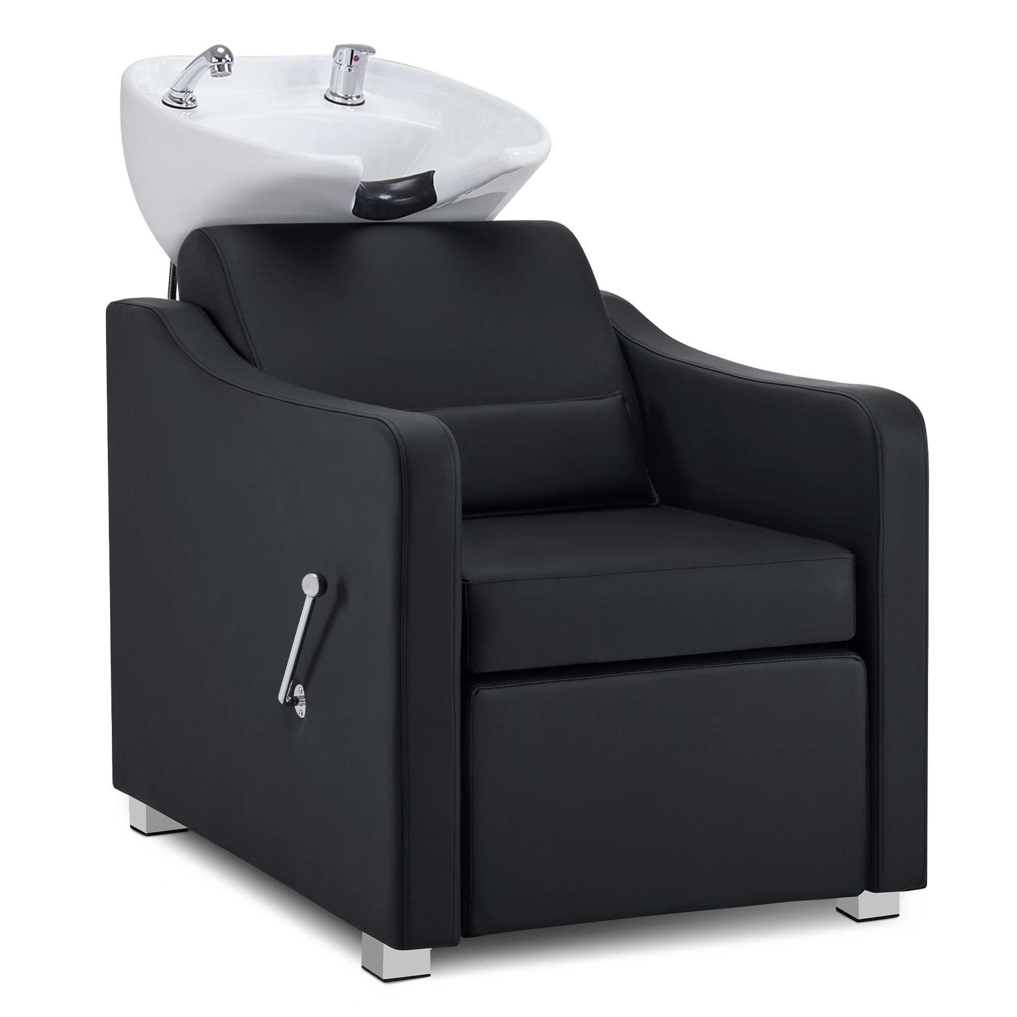 Barberpub Waschbecken BarberPub Friseurstuhl mit Waschbecken Friseurwaschsessel 8675, Klappbare Beinstütze, Friseurwaschbecken aus Keramik Verstellbar