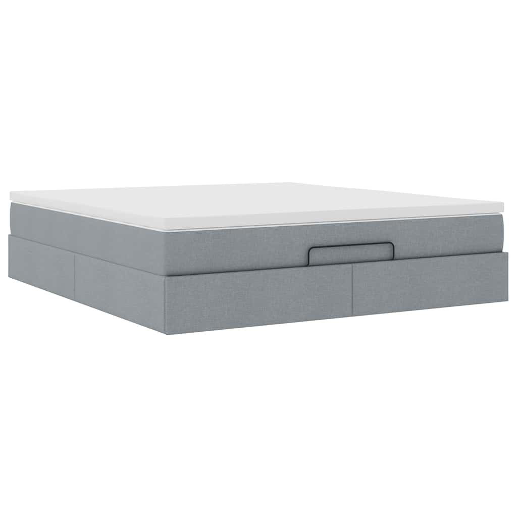 Bett Ottoman-Bett mit Matratze Hellgrau 180x200 cm Stoff