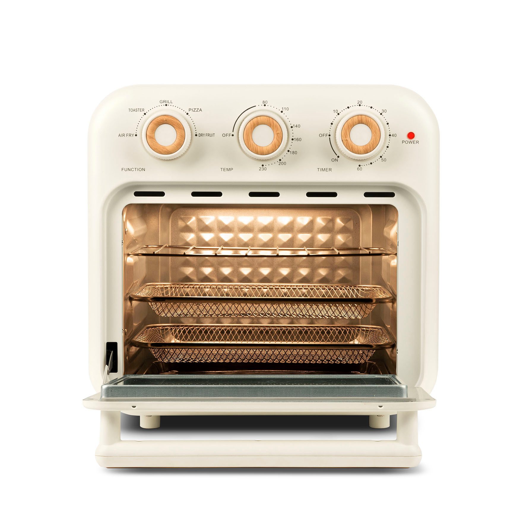 Girmi Heißluftfritteuse & Multifunktionsofen FG2801 Ecofrit 14L FG28, Maxi-Lüfter, bis 230 °C, 1400 W, 5 Programme, Innenbeleuchtung, Rezeptbuch, Zubehör