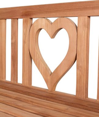 bene living Gartenbank Teakholz Herz 120 cm, naturbelassenes Massivholz aus Teak, eingearbeitetes Herzmotiv