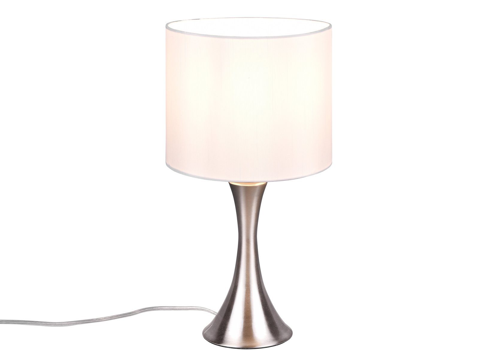 Warmweiß, Lampen-schirm Weiß matt Design-klassiker LED meineWunschleuchte / Stoff Weiß, Höhe wechselbar, Silber LED 37cm mit dimmbar Nachttischlampe, Dimmfunktion,