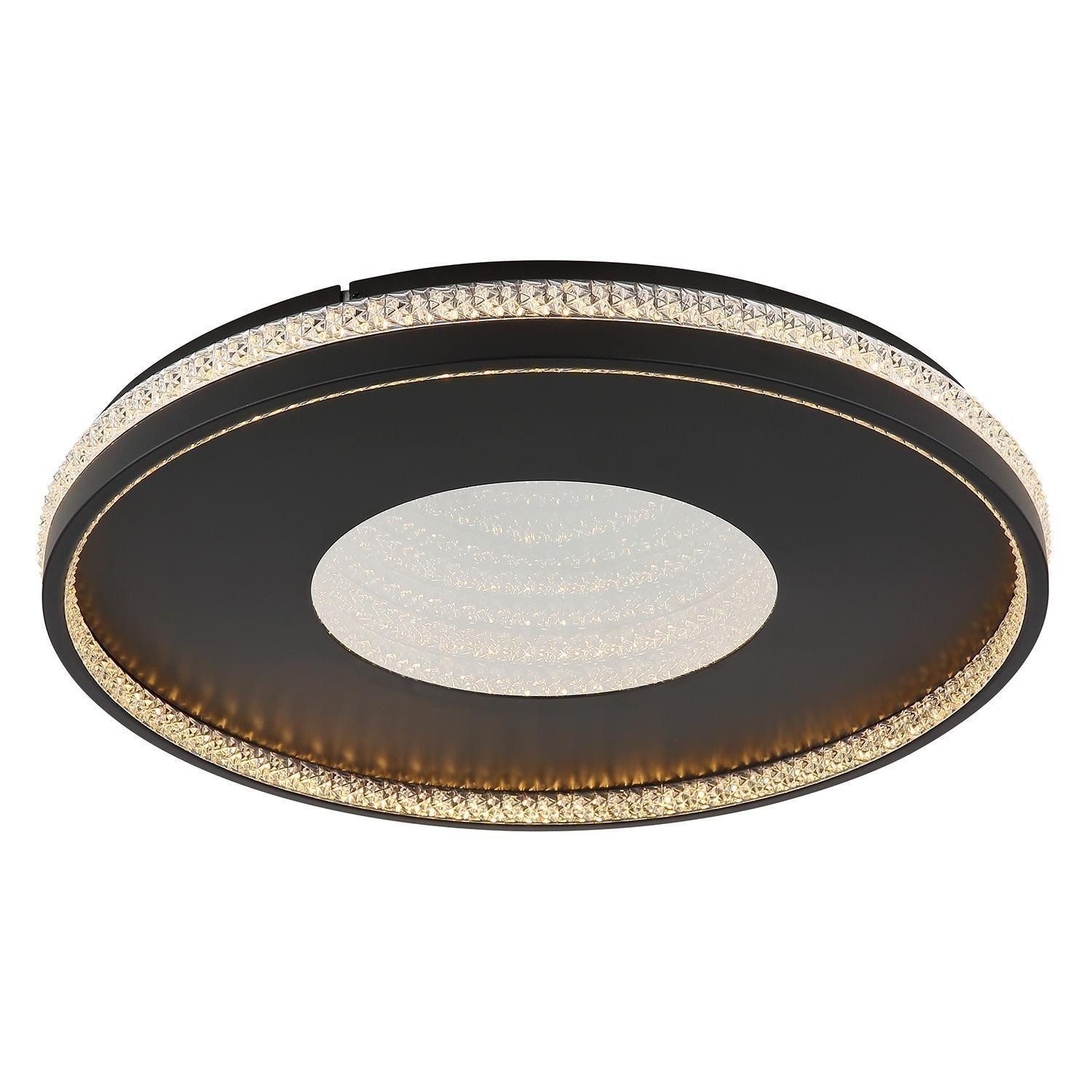 GLOBO LIGHTING LED Deckenleuchte BERNADETTE, Schwarz, Metall, Kristalloptik, Anpassung der Farbtemperatur, Dimmfunktion, LED fest integriert, Extra-Warmweiß, Neutralweiß, Tageslichtweiß, Fernbedienung, Infinity-Effekt, Ø 50 x 6,5 cm