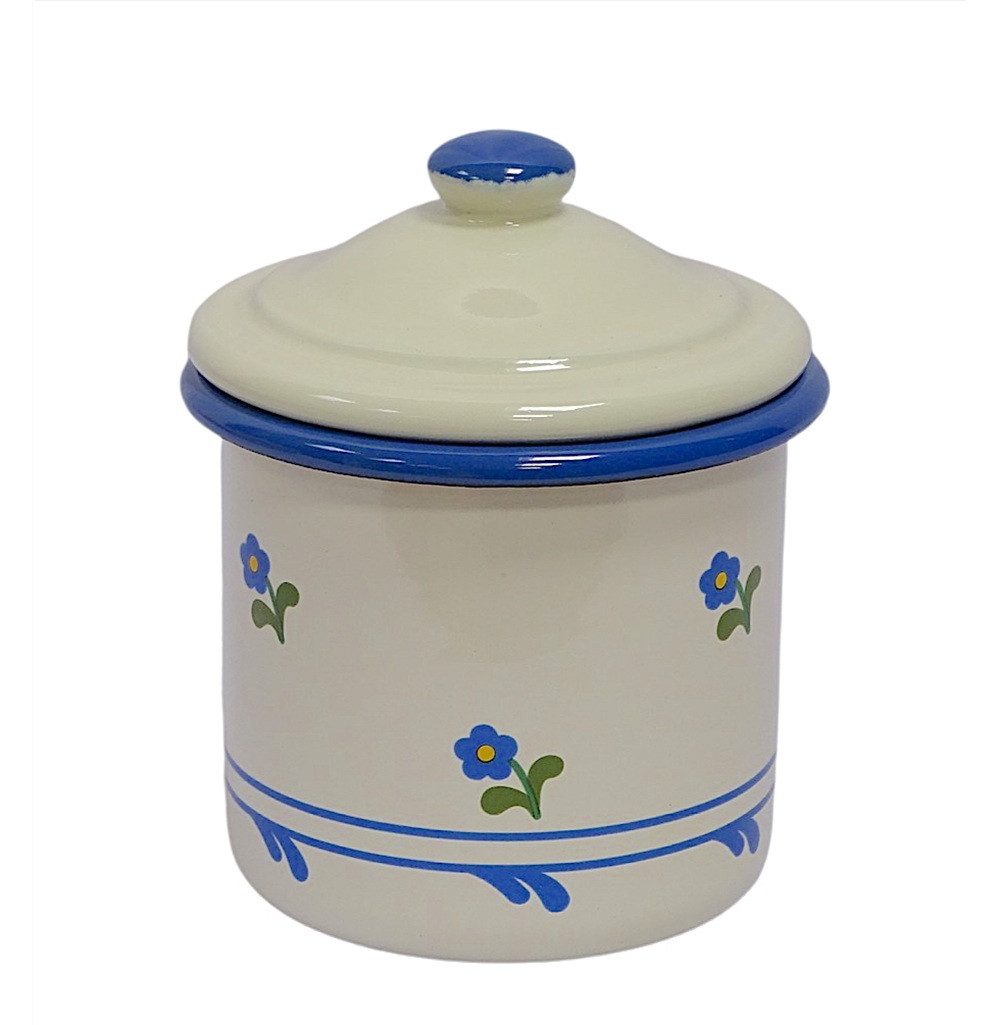 Linoows Milch- und Zuckerset Emaille Zuckerdose, Vorratsdose mit Deckel 8x12 cm, 4 Personen, Emaille, Zuckerdose Emaille Küchenbehälter Creme mit Blümchen