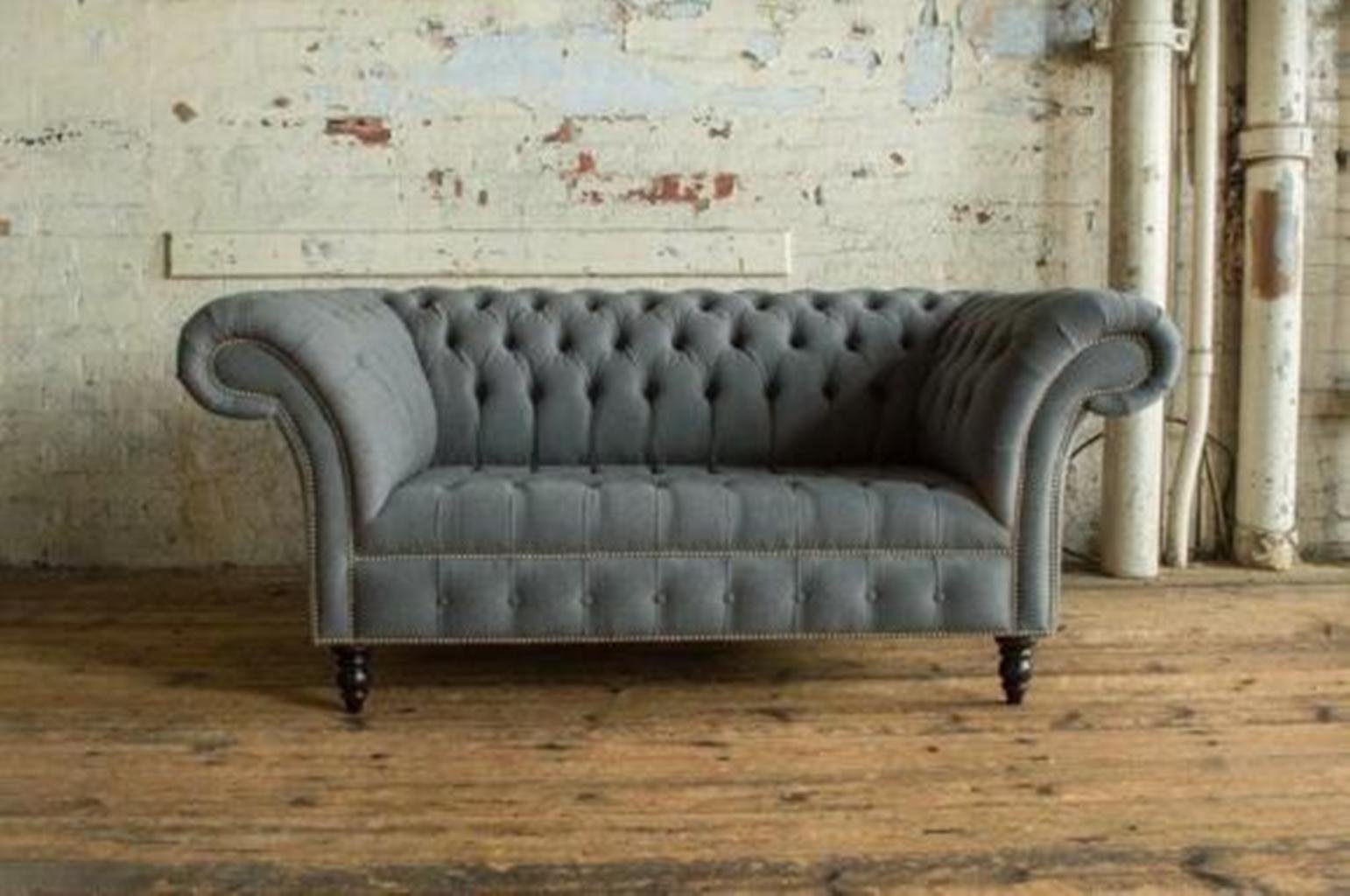 JVmoebel Chesterfield-Sofa, Graue Designer Sofa Couch Polster XXL 2 Sitzer