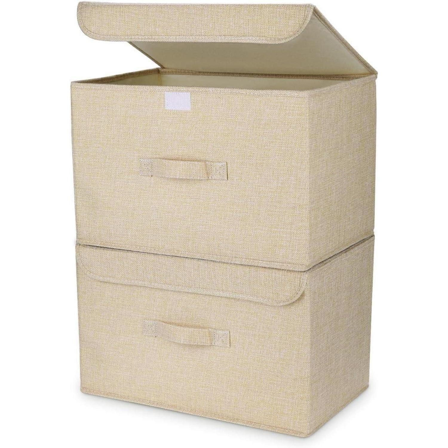 LuxusKollektion Faltbox Aufbewahrungsboxen Faltbox Deckel Griff Stoff 2 Stück Beige