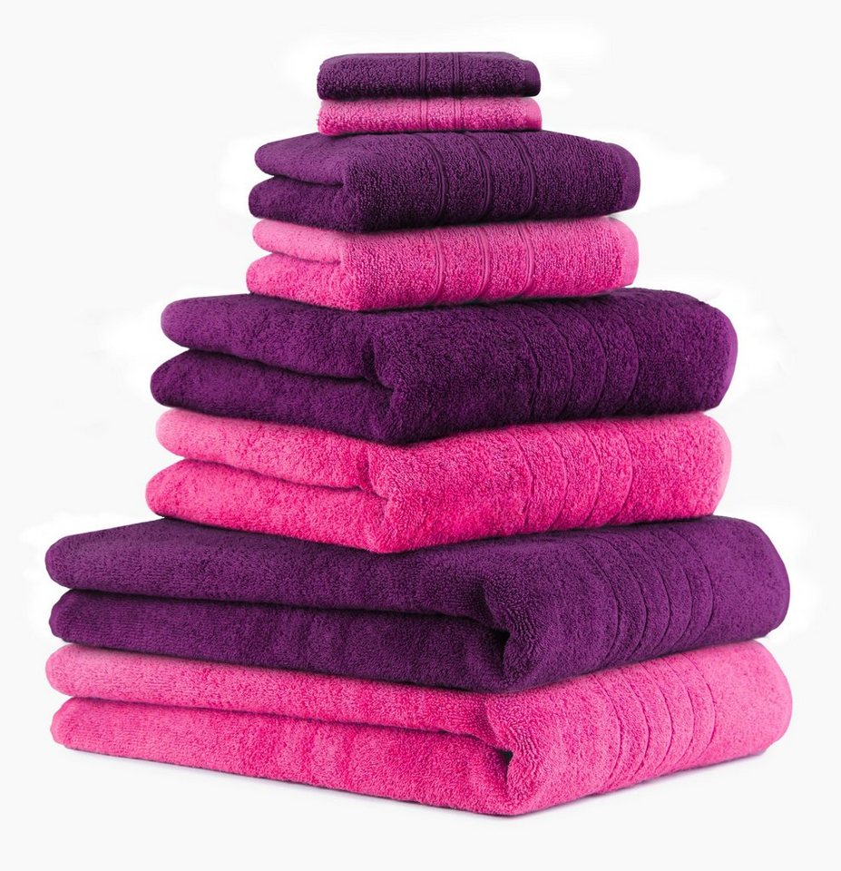 Betz Handtuch Set 8-TLG. Handtuch-Set Deluxe 100% Baumwolle 2 Badetücher 2  Duschtücher 2 Handtücher 2 Seiftücher Farbe Pflaume und Fuchsia, 100%  Baumwolle, (8-tlg)