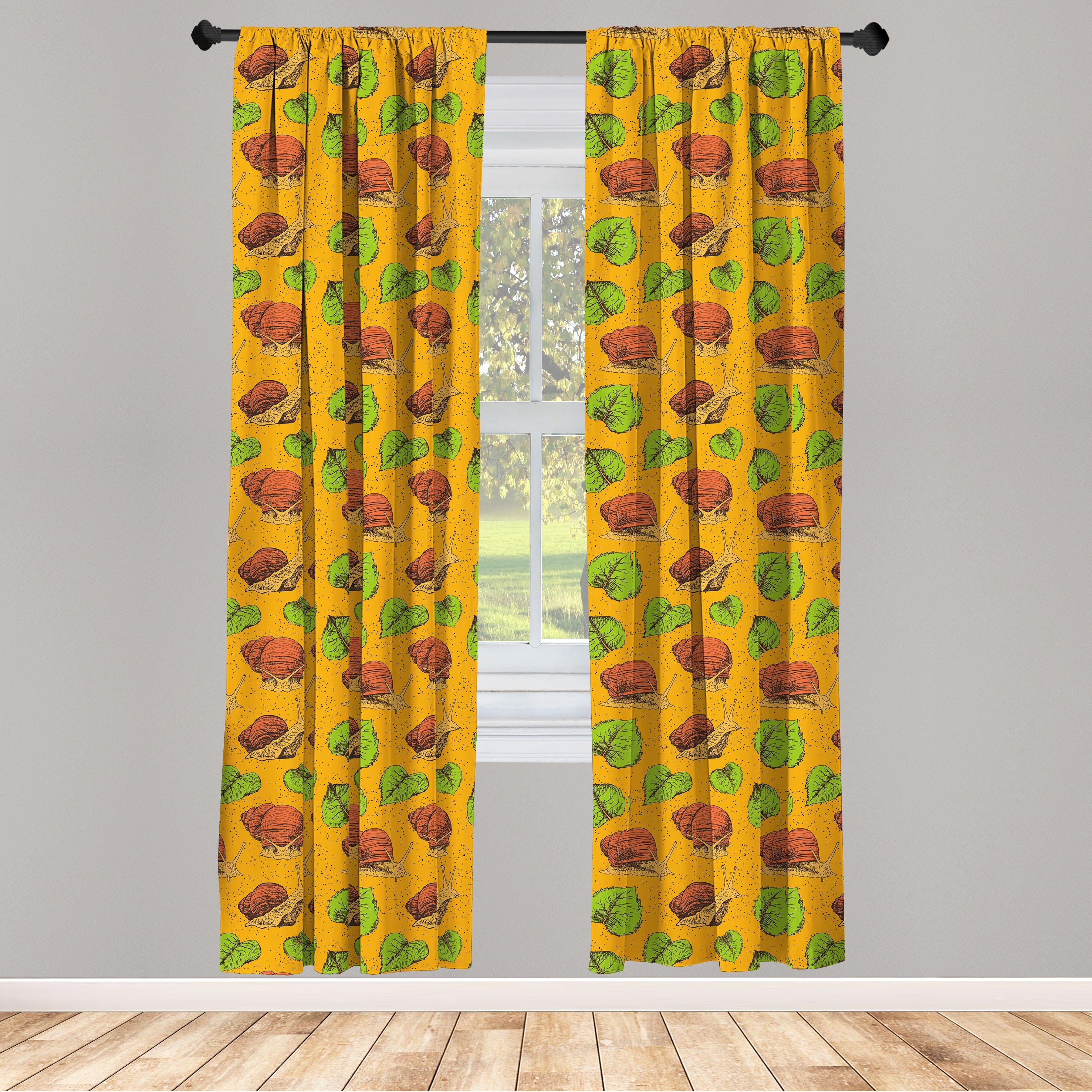 Gardine Vorhang für Wohnzimmer Schlafzimmer Dekor, Abakuhaus, Microfaser, Schnecke Mollusken und Blätter im Herbst