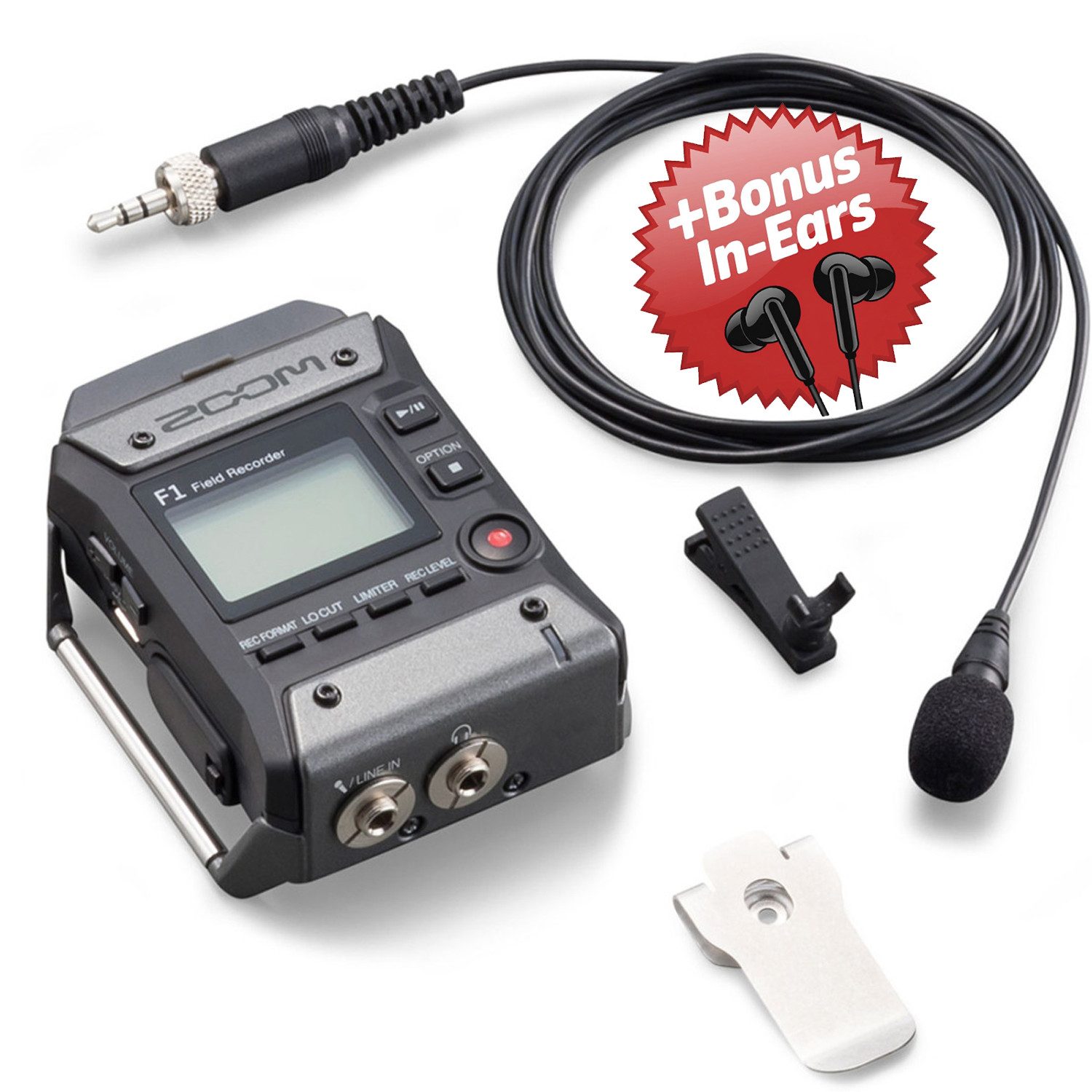 Zoom Audio Zoom F1-LP Field Rekorder mit Lavalier Mikrofon + Bonus In-Ear Hörer Digitales Aufnahmegerät (2-Kanal Audio-Rekorder)