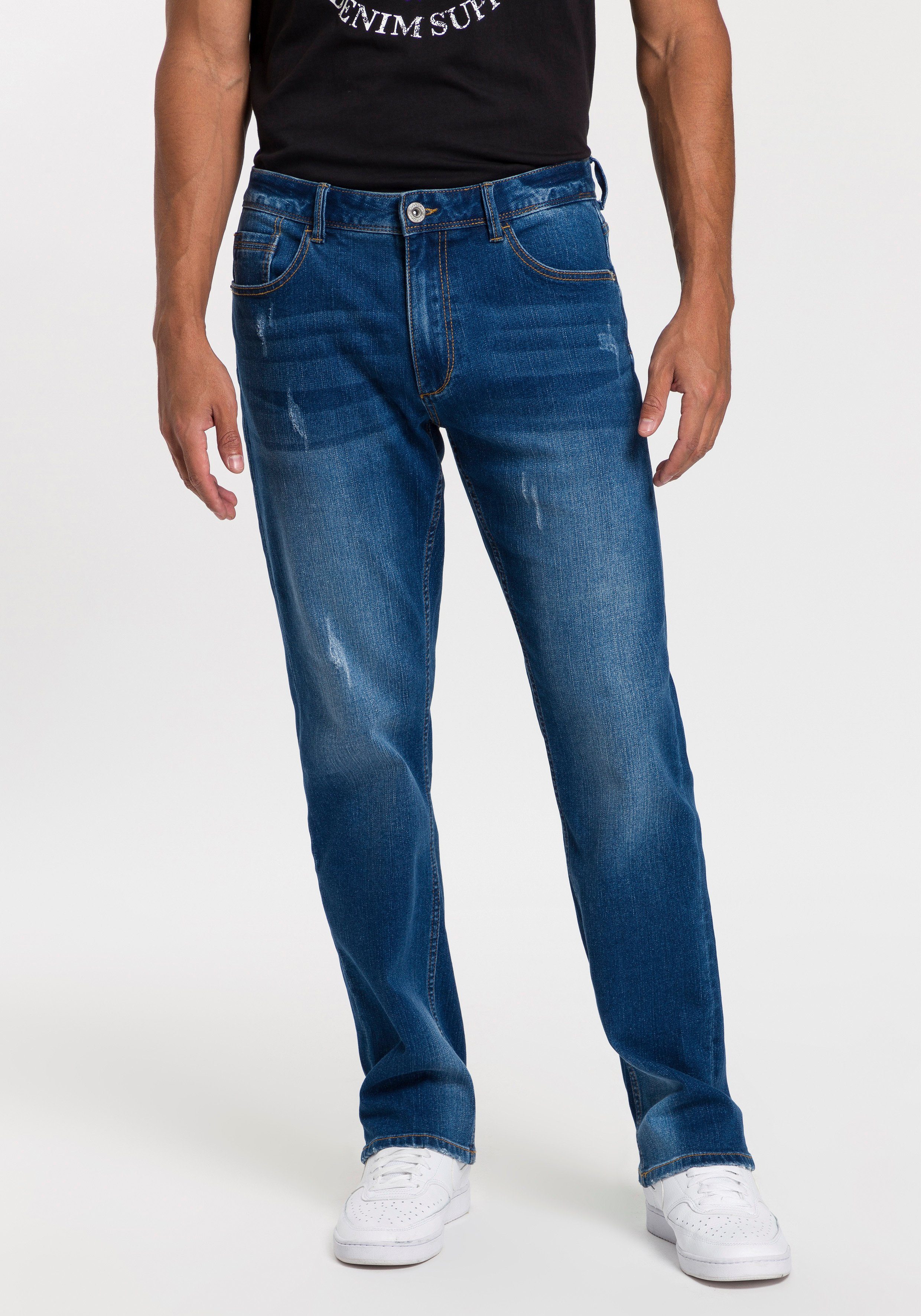 John Devin Straight-Jeans mit Elasthan blue-used | Stretchjeans