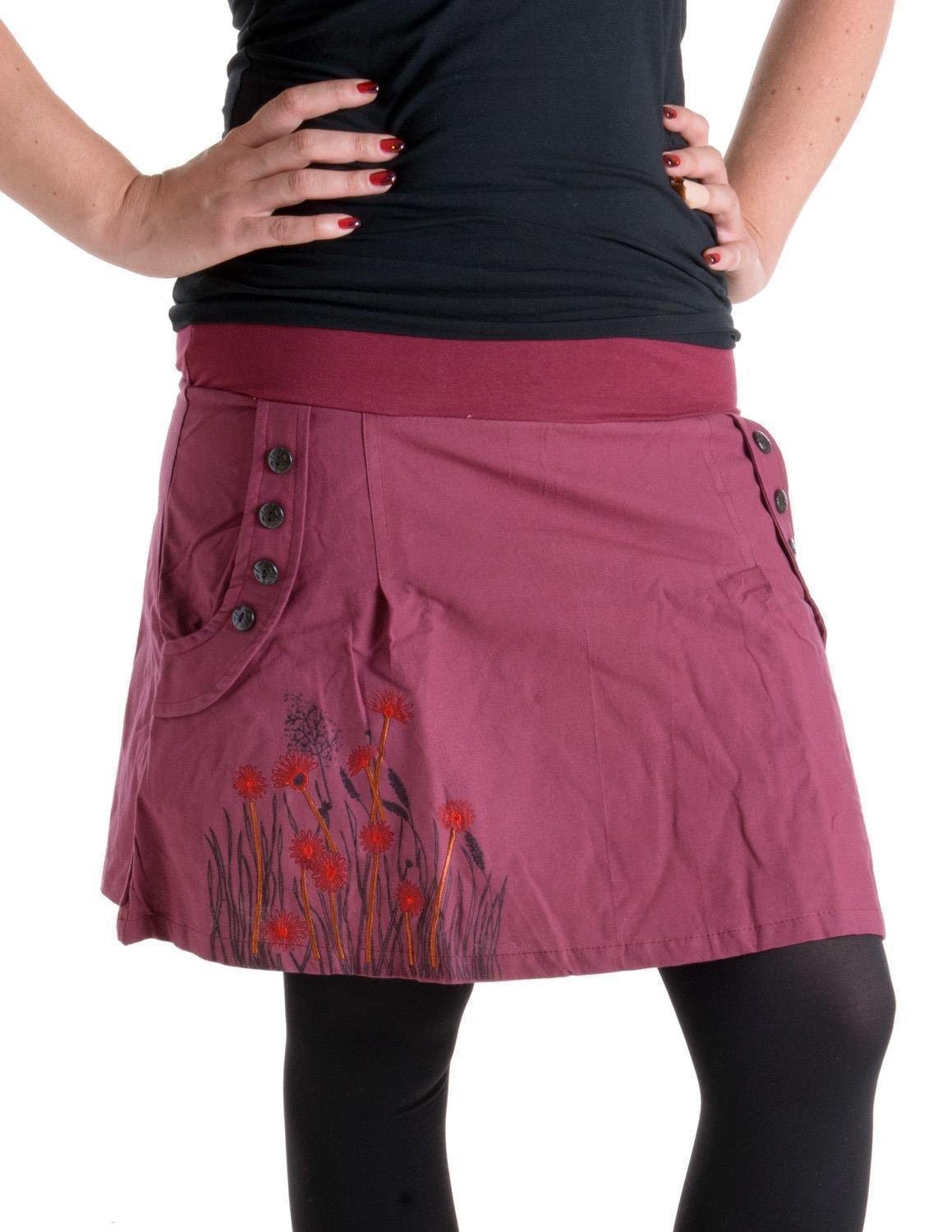 Vishes Minirock Bedruckter und bestickter Baumwollrock mit Blumen Cacheur, Ethno, Hippie, Goa, Boho Style