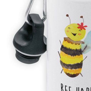 Mr. & Mrs. Panda Trinkflasche Biene Happy - Weiß - Geschenk, Kindertrinkflasche, Kinder, Kinderflas, Mundstück mit Deckel