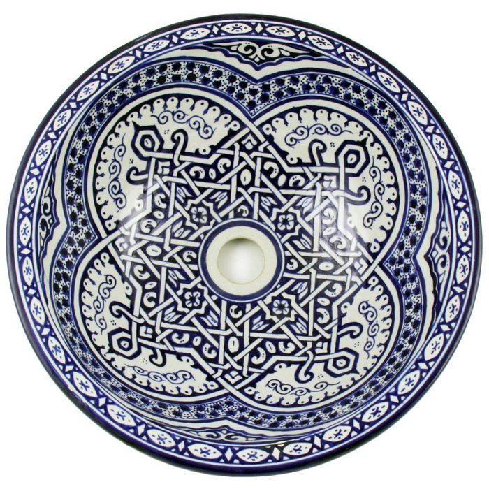 Casa Moro Waschbecken Marokkanisches Keramik-Waschbecken Fes46 rund Ø 40 cm bunt Höhe 18 cm Handmade Waschschale Orientalisches Handwaschbecken für Bad Waschtisch Gäste-WC WB40256 Handmade