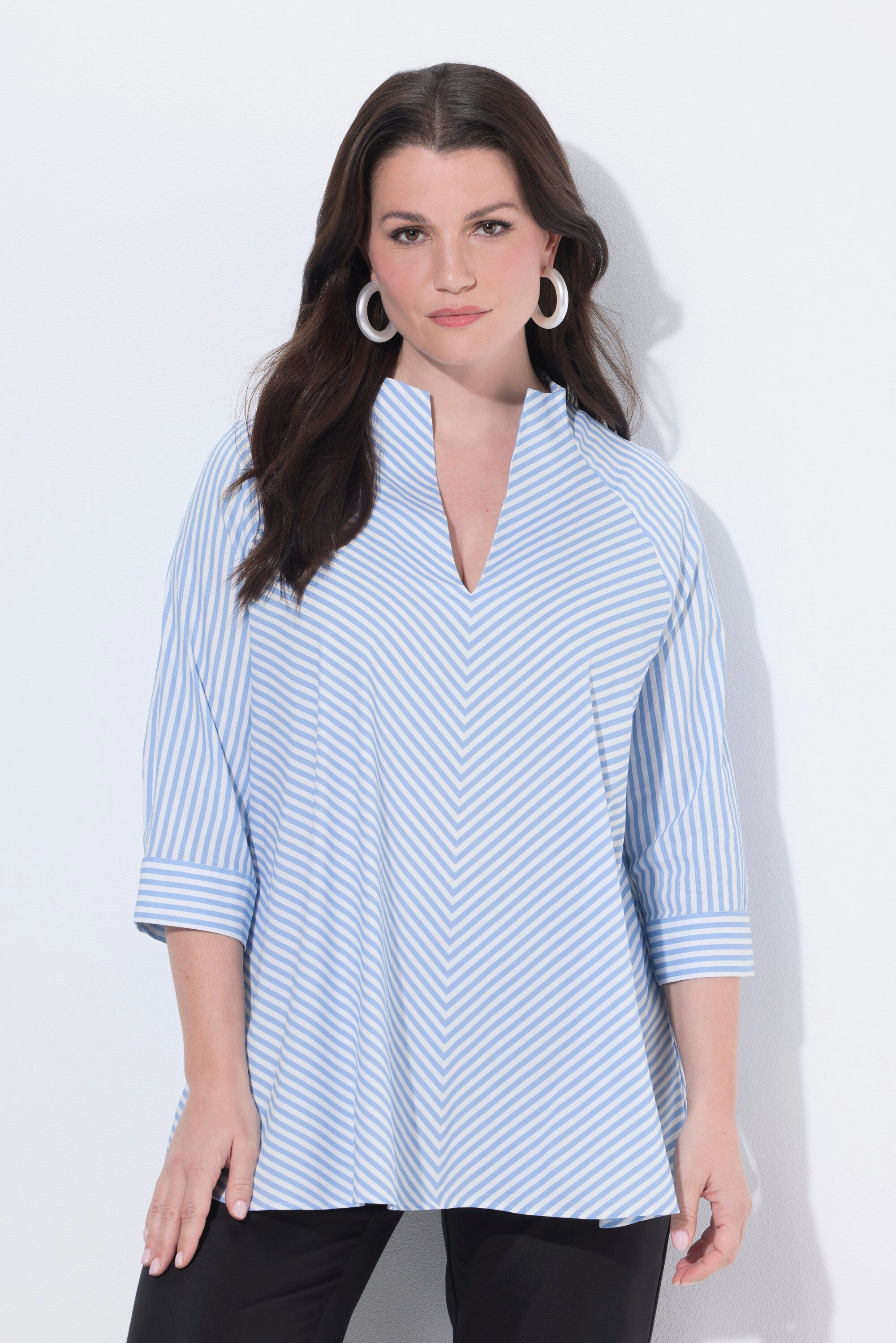 Ulla Popken Tunika Tunika Streifen A-Linie Kelchkragen 3/4-Arm