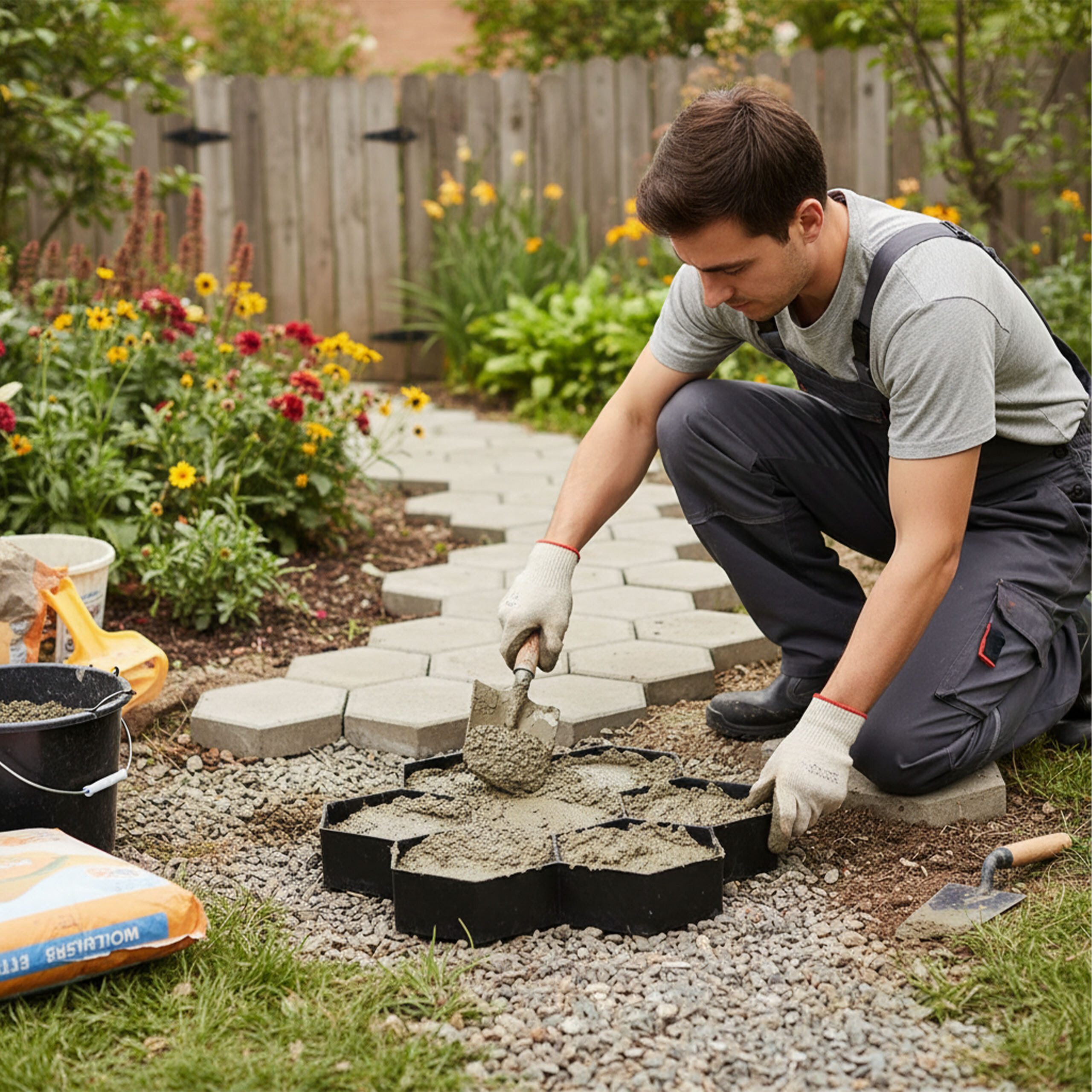 relaxdays Leichtbeton-Bauplatte Pflasterform Bienenwabe 2er Set