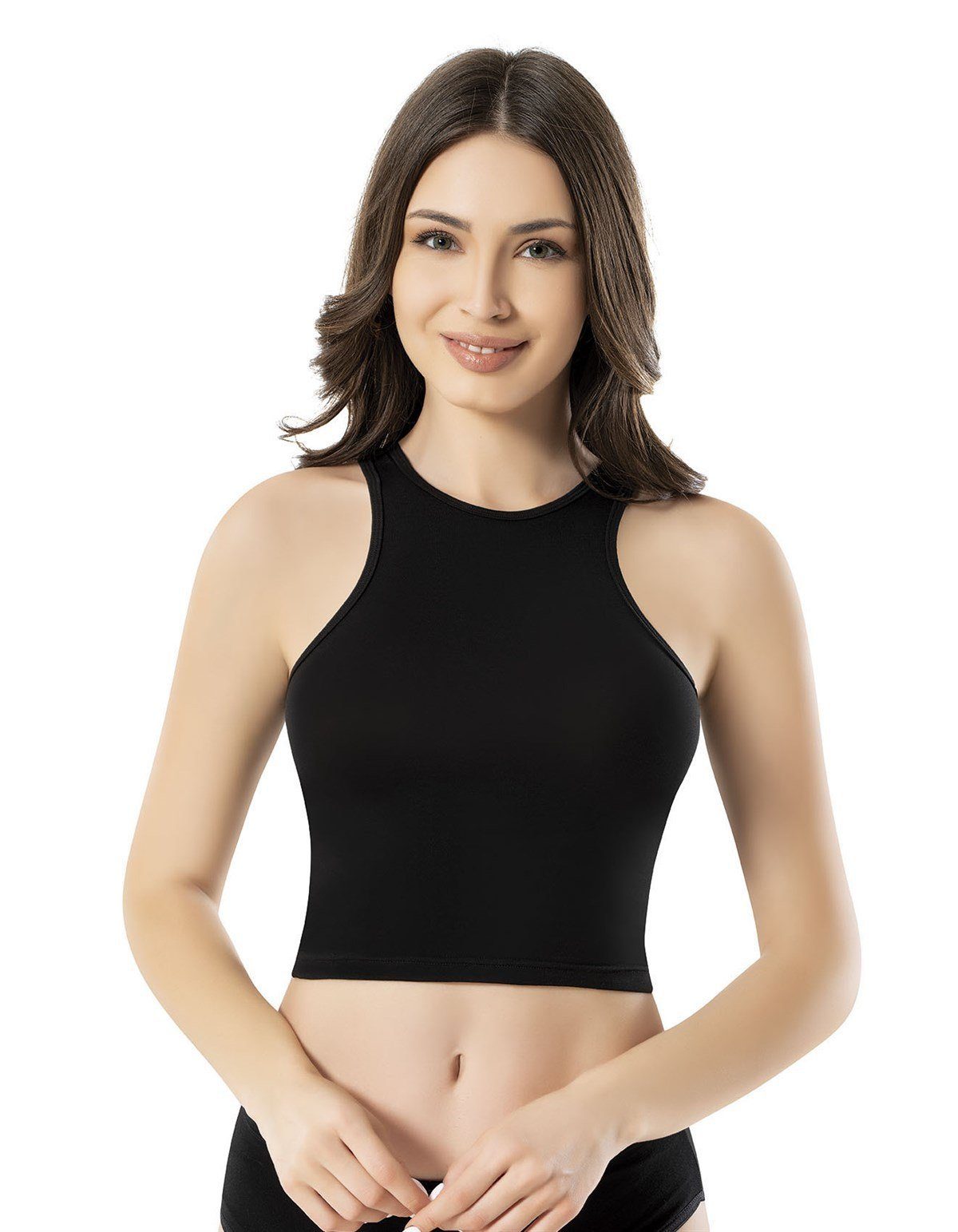 Komfort 2er Unterhemd Set Selef Camisole Top Crop-Top WEß Ärmellos Bauchfrei Tank (2er-Pack) Crop Creation