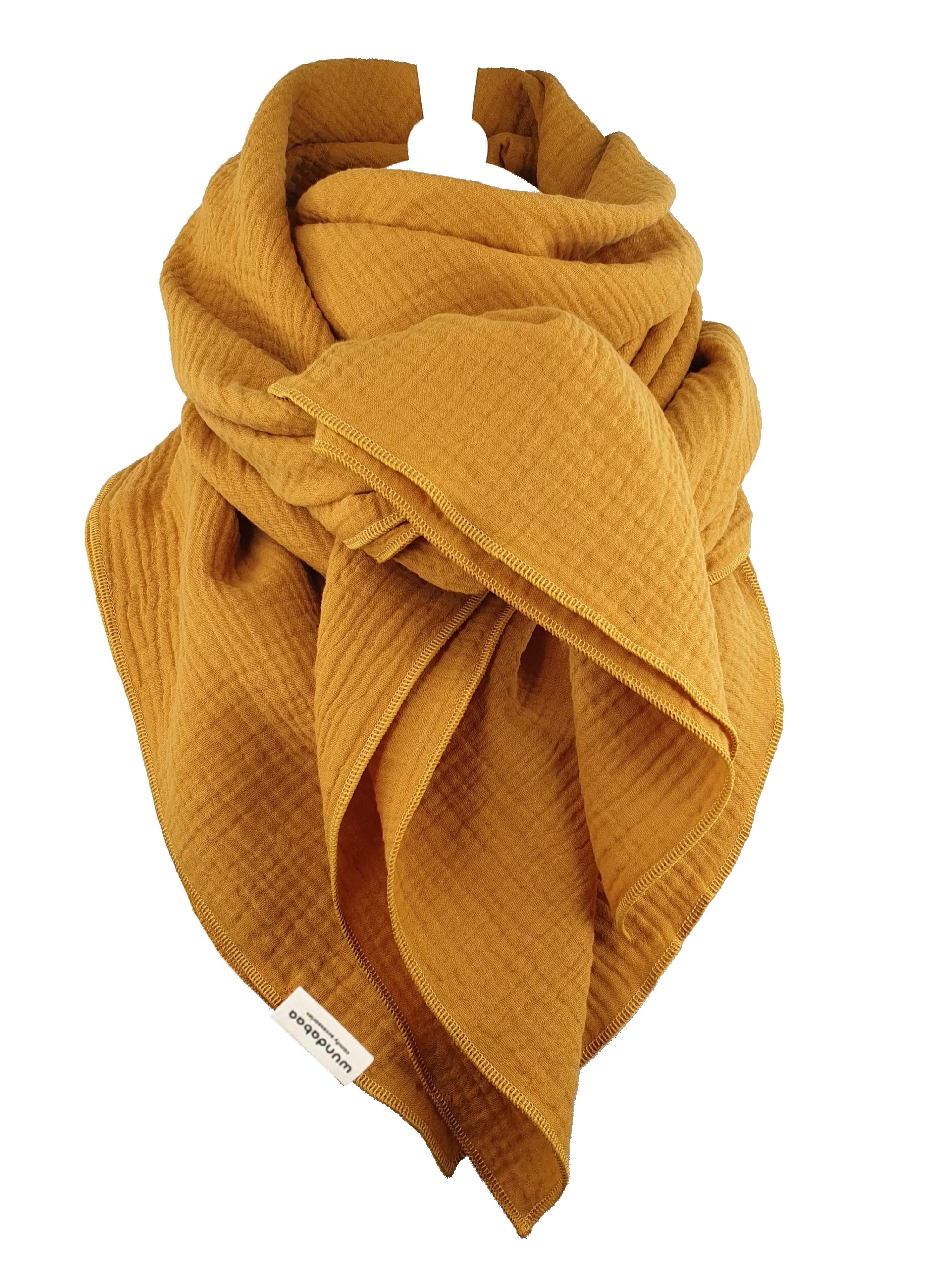 wundabaa Halstuch Musselin in Farbtönen beige, braun, gelb, Rand in Bauschgarn, unifarben