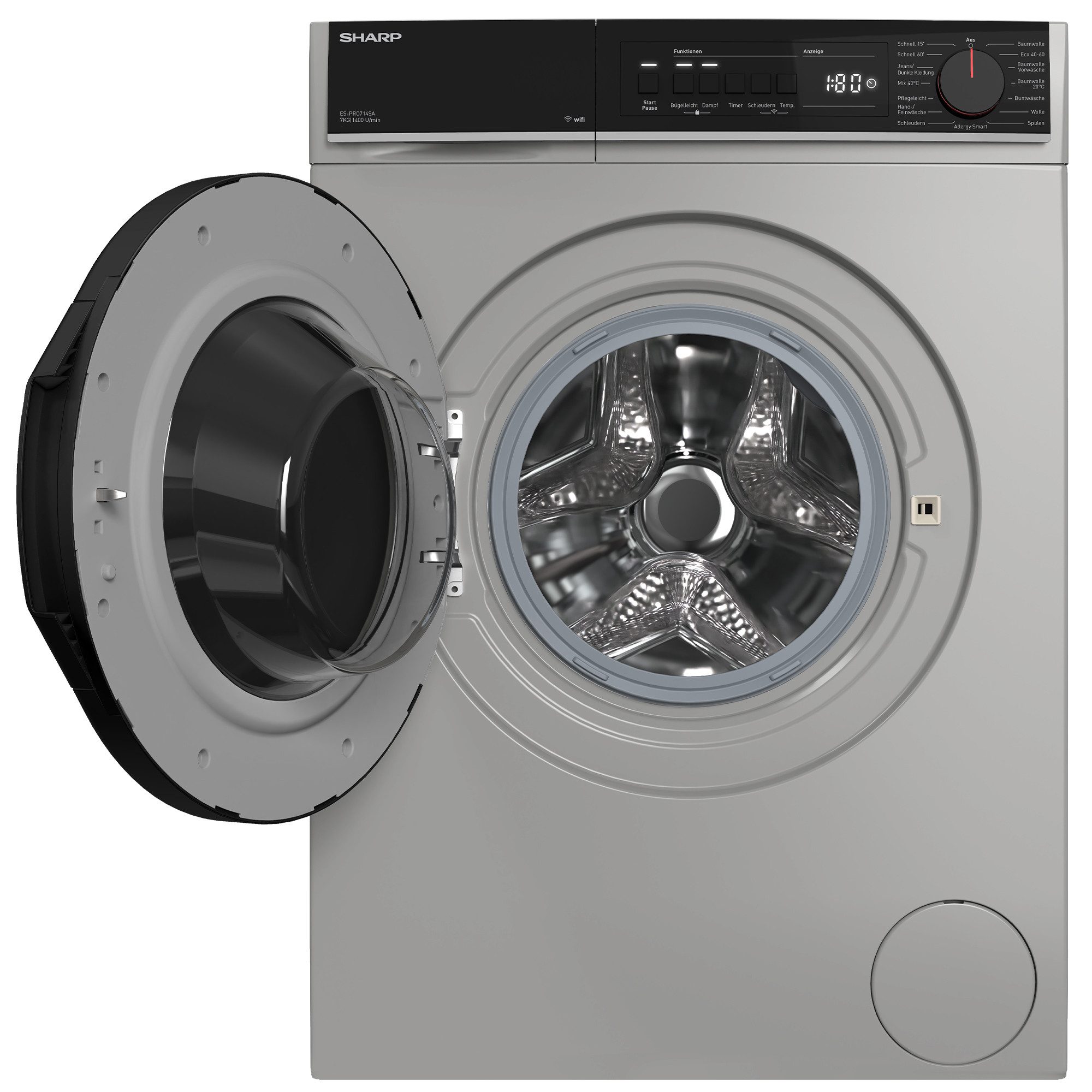 Sharp Waschmaschine ES-PRO714SA-DE, 7 kg, 1400 U/min, AquaStop, AllergySmart, Dampf, WiFi, Kindersicherung