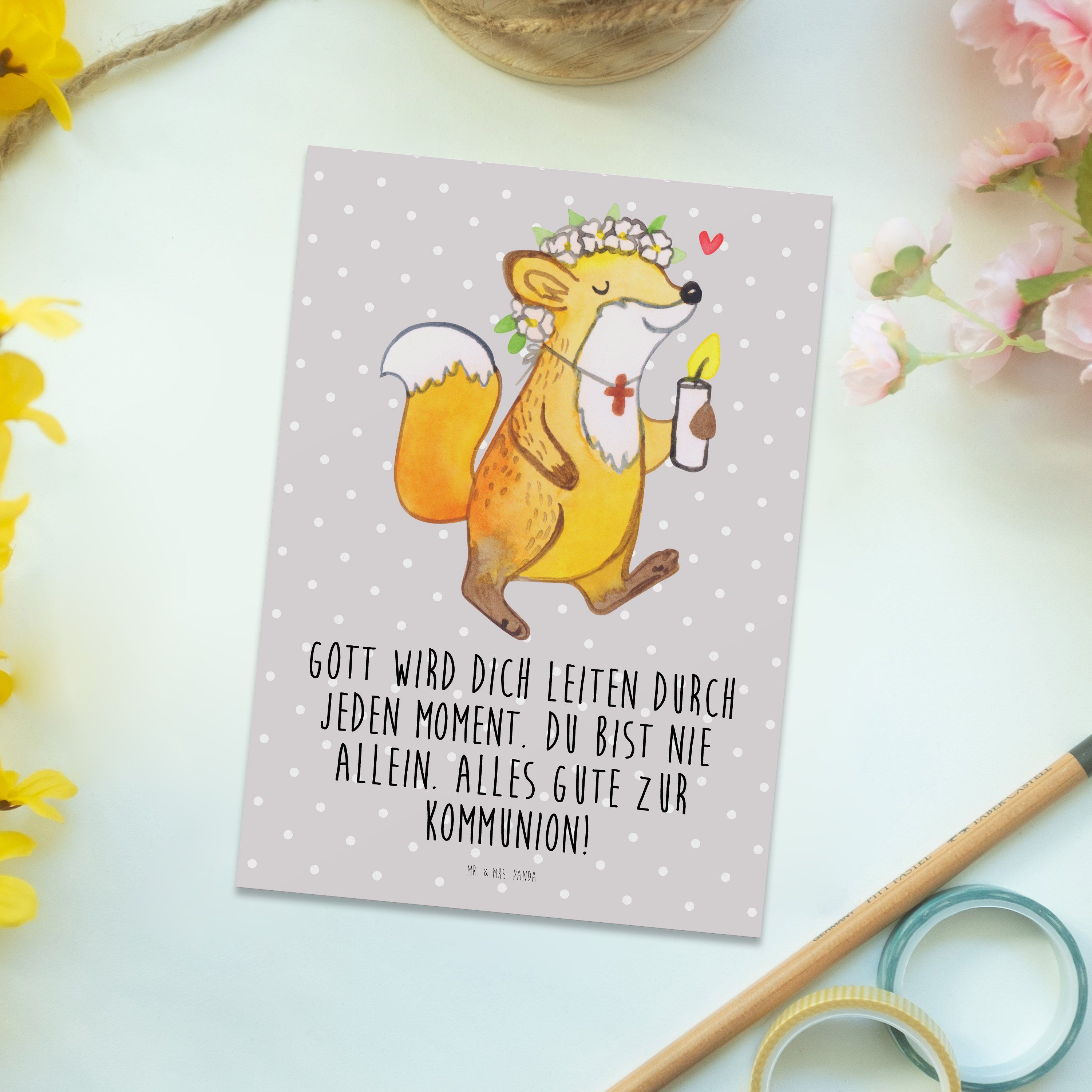Pastell - Mädchen Mrs. - & Gesch Postkarte Grau Konfirmation Mr. Geschenk, Kommunion Fuchs Panda