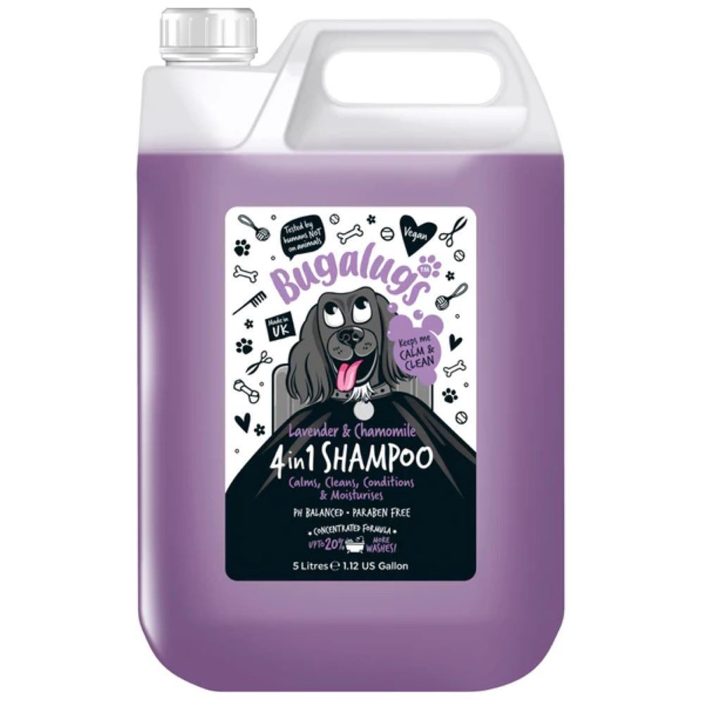 Bugalugs Tiershampoo Bugalugs Lavender & Chamomile 4 in 1 Calming Hundeshampoo – 5 L, 5000 ml, (1-St), pH neutral, Hundeshampoo, mit Vitaminen, 4in1 Formel