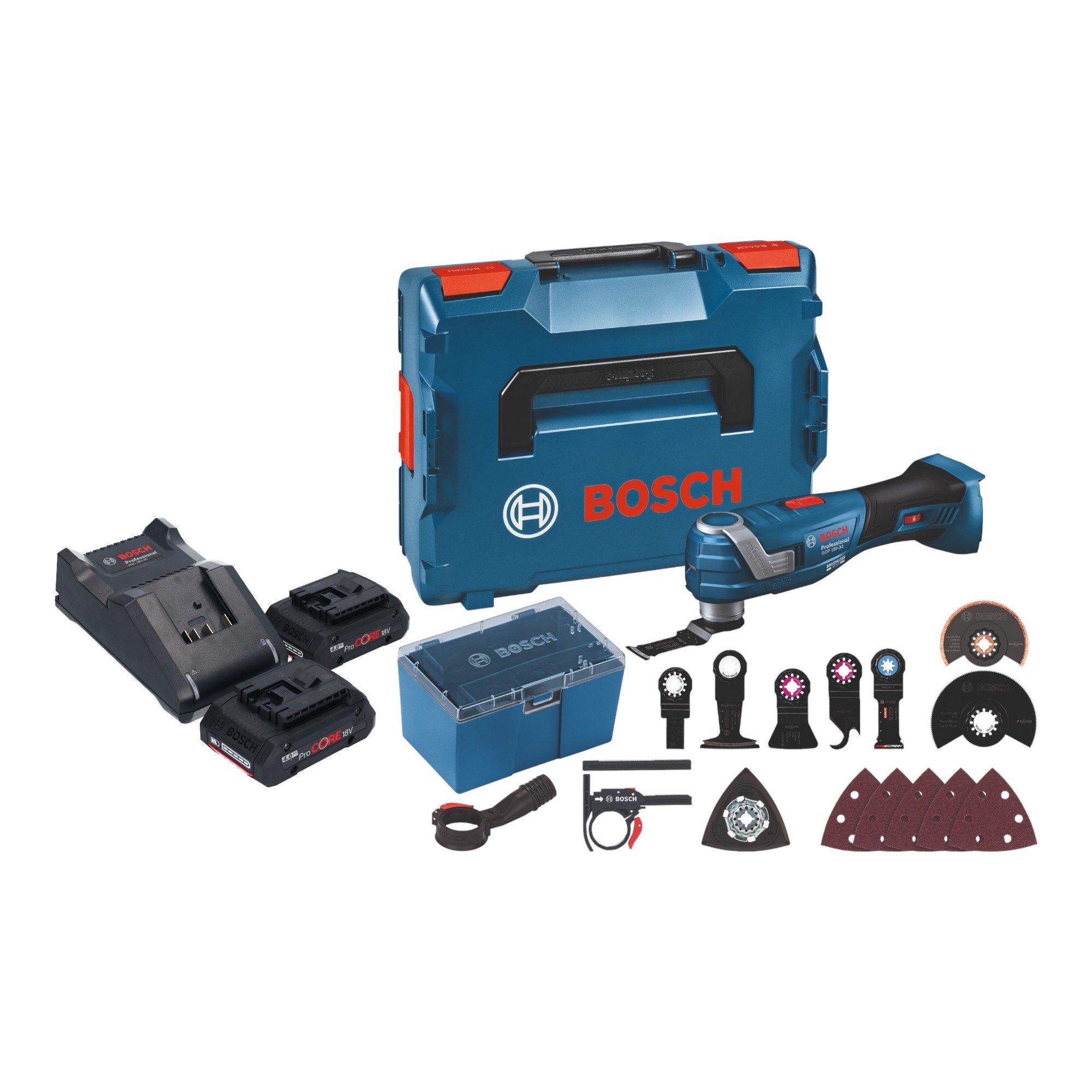 Bosch Professional Akku-Multifunktionswerkzeug GOP 18 V 34 Akku Multi Cutter + 2x ProCore Akku 4,0 Ah + Lader