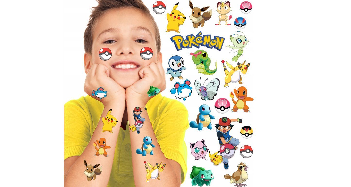 Festivalartikel Kindertattoo Pikachu Pokemon Kindertattoos Abwaschbar Party Geburtstag, 22-tlg.