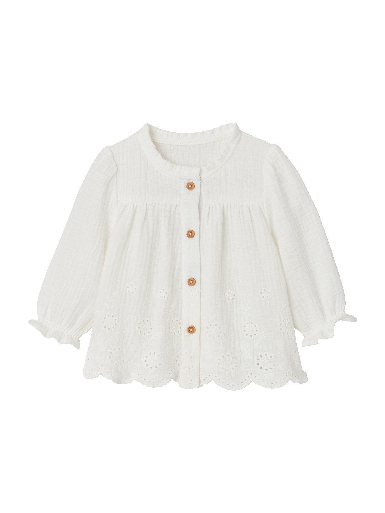 vertbaudet Langarmhemd Bestickte Baby Bluse aus Musselin
