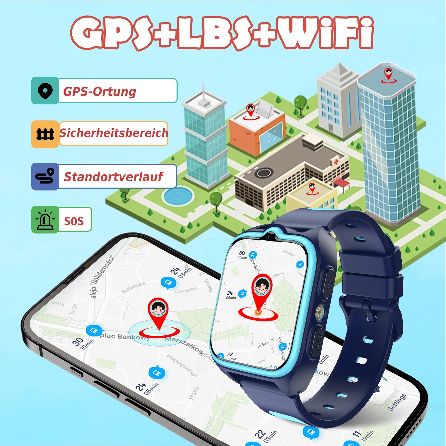 blackview Kinder Smartwatch 4G GPS – Telefon, Videochat, SOS, Ortung, Schulmodus Smartwatch (1.75" Zoll) Packung, 1-tlg., 1×Smartwatch, 1xHalsband, 1 Ladekabel, 1 Bedienungsanleitung (DE), GPS+WLAN+LBS Ortung, 800 mAh,LED-Taschenlampe,Mit SIM-Kartensteckplatz