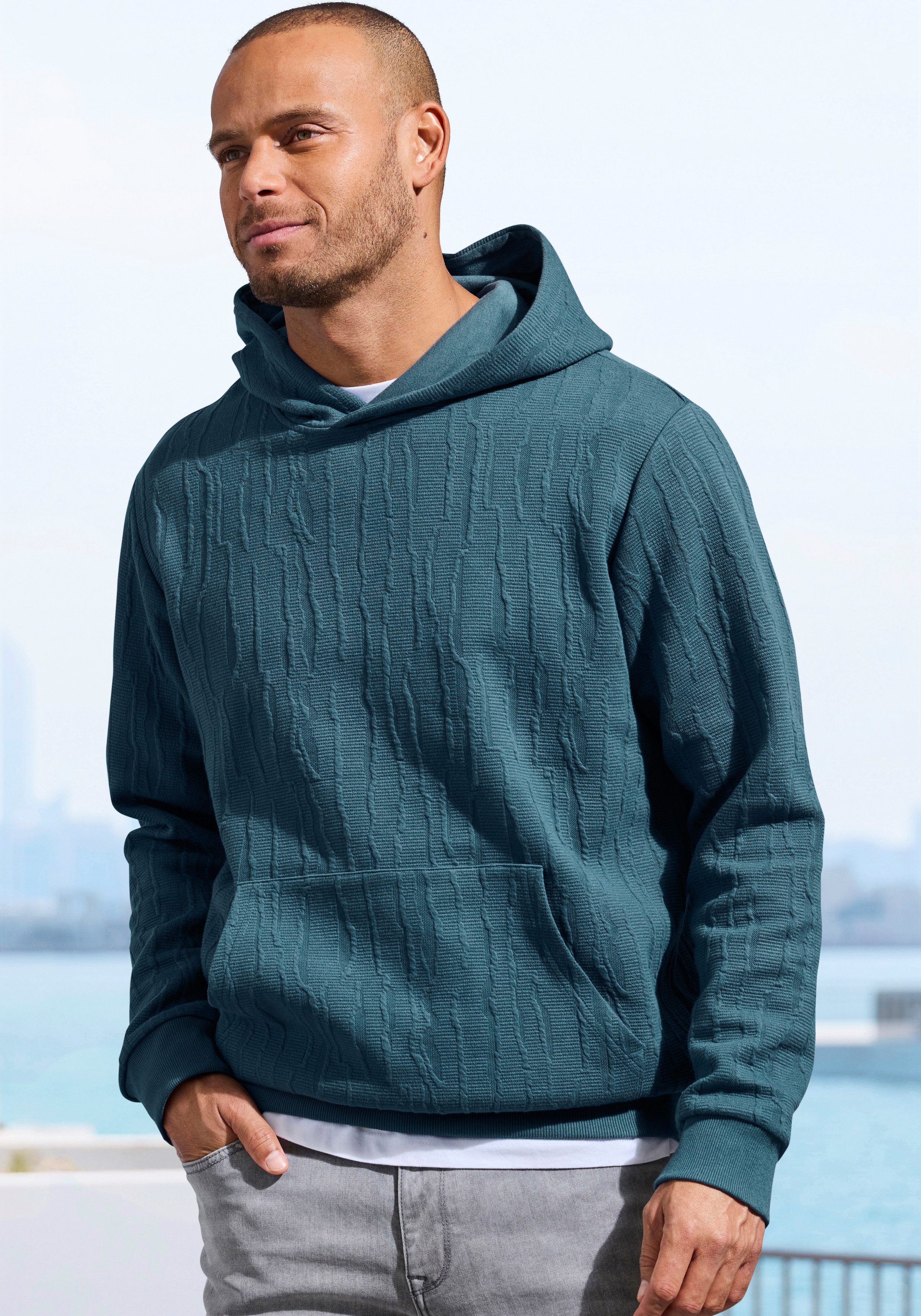 John Devin Hoodie - Struktur Sweat mit Kapuze innen angeraute Sweatware mit besonderer Struktur-Optik