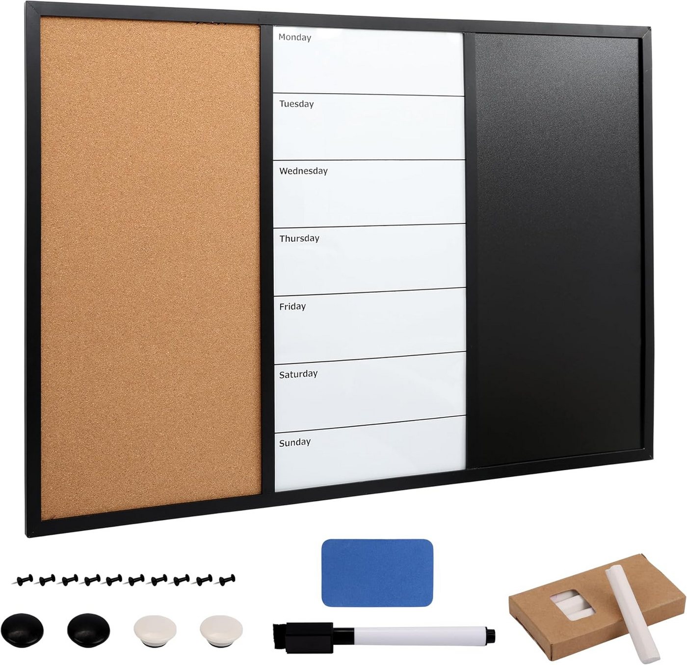 Kurtzy Magnettafel Kurtzy Kombi-Tafel 3-in-1, Kork, Whiteboard, Kreide, 90x60 cm, (1-tlg)