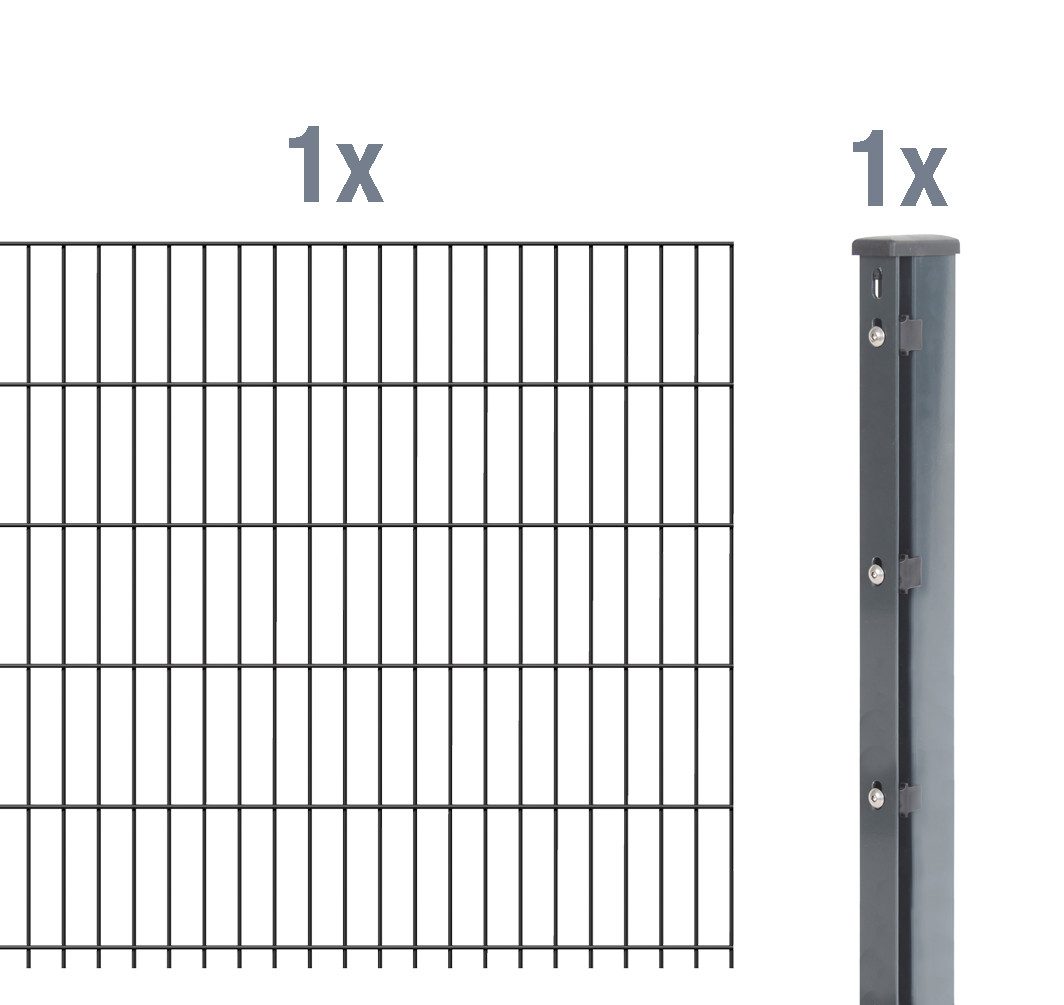 Alberts Einstabmattenzaun Alberts 645670 Doppelstabmattenzaun als Zaun-Komplettset, anthrazit, H, Alberts Doppelstabmatten-Anbauset 8-6-8 Gitterzaun Höhe 63-243 cm, Län