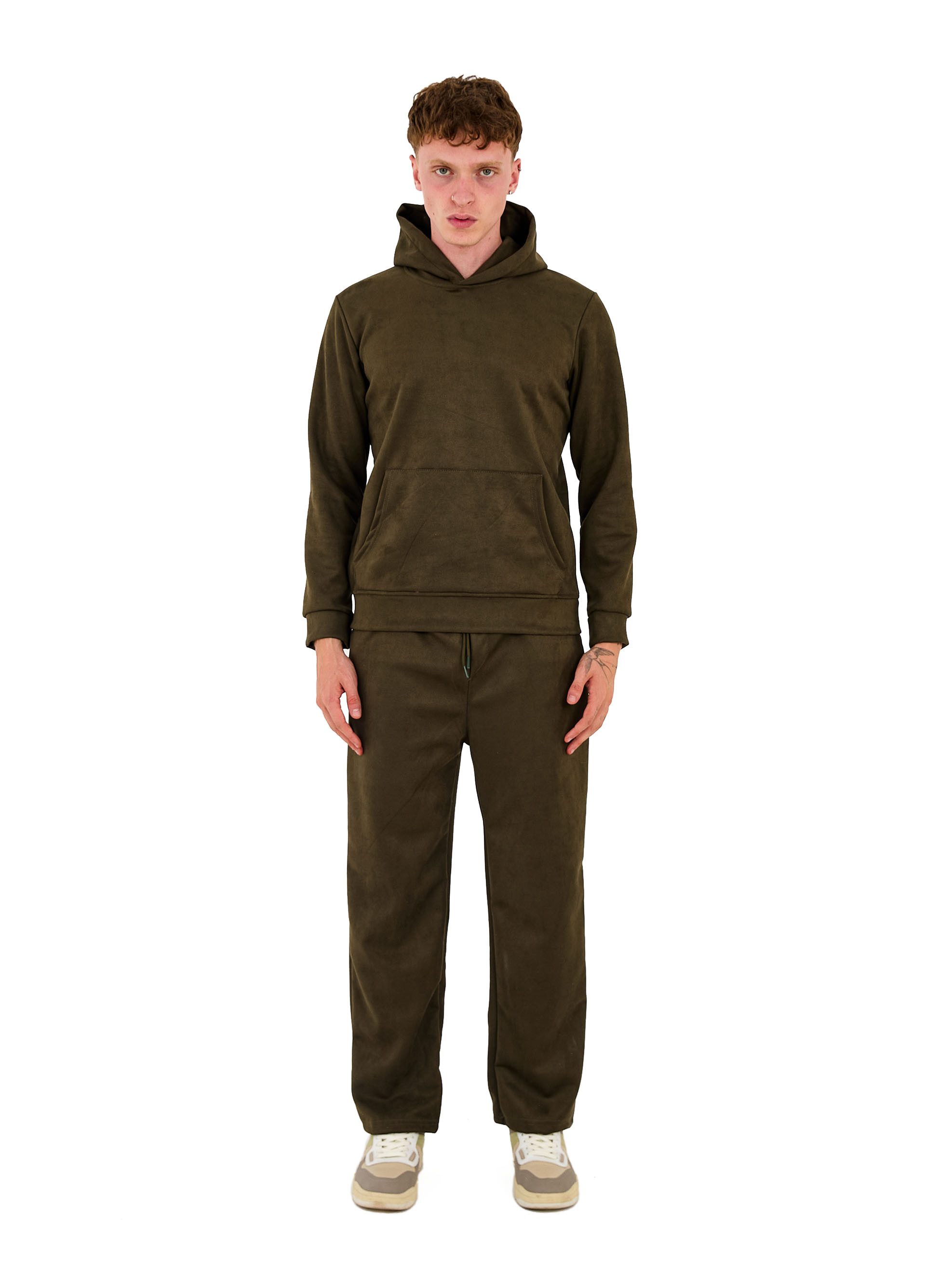 Denim Distriqt Jogginganzug Sportlicher Samt Jogginganzug mit Baggyhose Khaki L