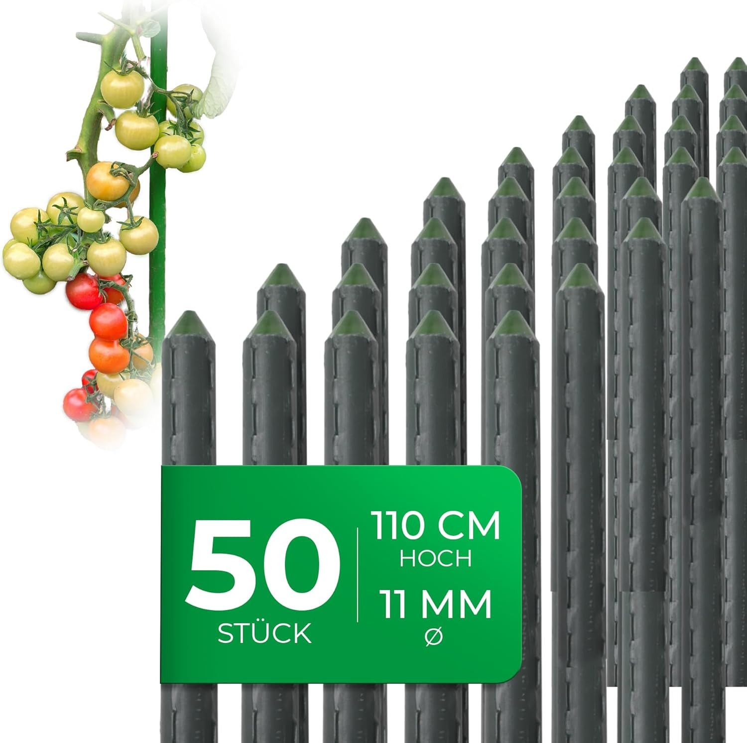 Novatool Rankhilfe 20267-50x, 50 St., 50 Stück Pflanzstäbe 110cm grün 11mm ? Metallrohr kunststoffummantelt