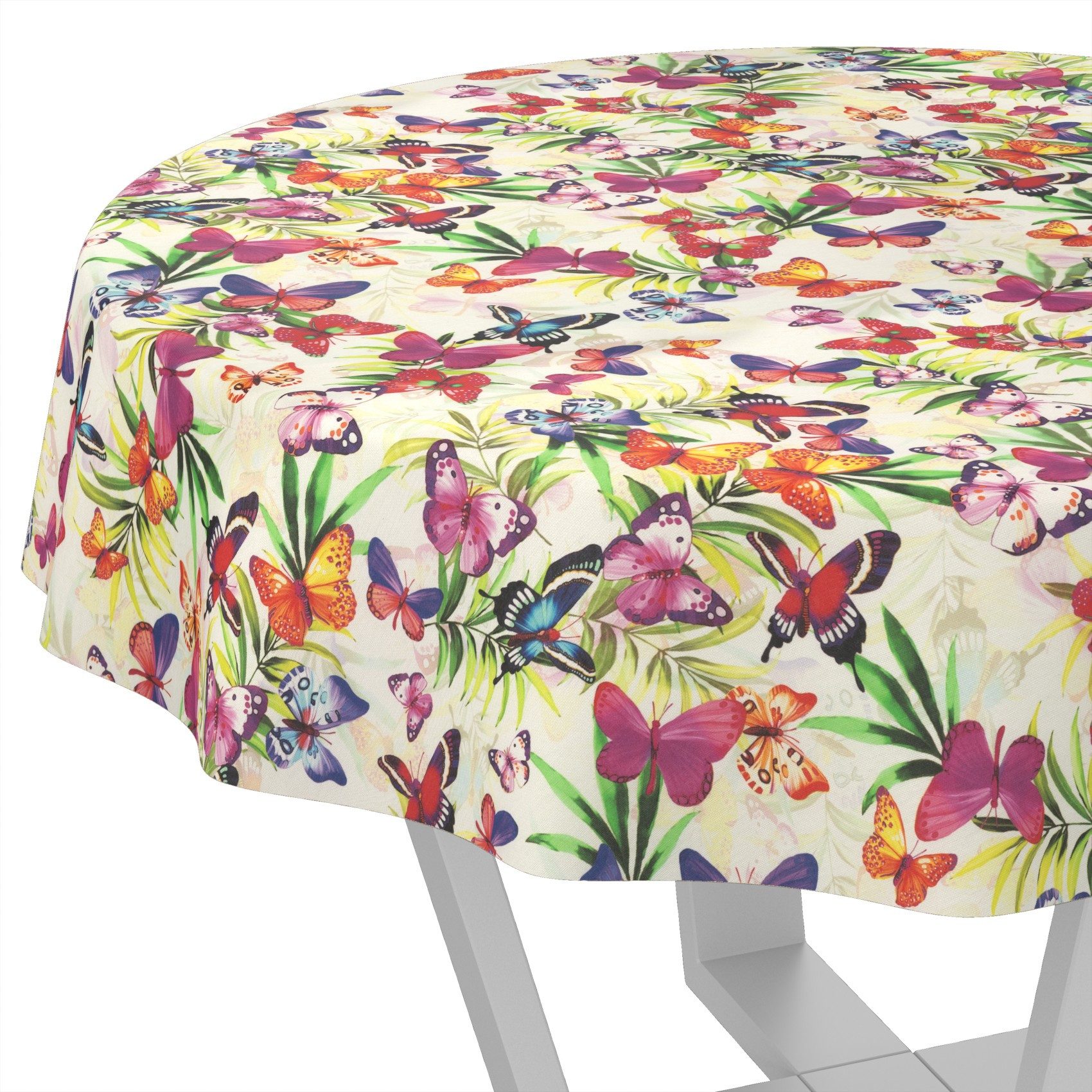 ANRO Tischdecke abwaschbar LANA Lucia-Palmen Wachstuch 2.0 (Einzelstück 1-tlg), wasserabweisend Lucia-Palmen Bunt Rund 100cm