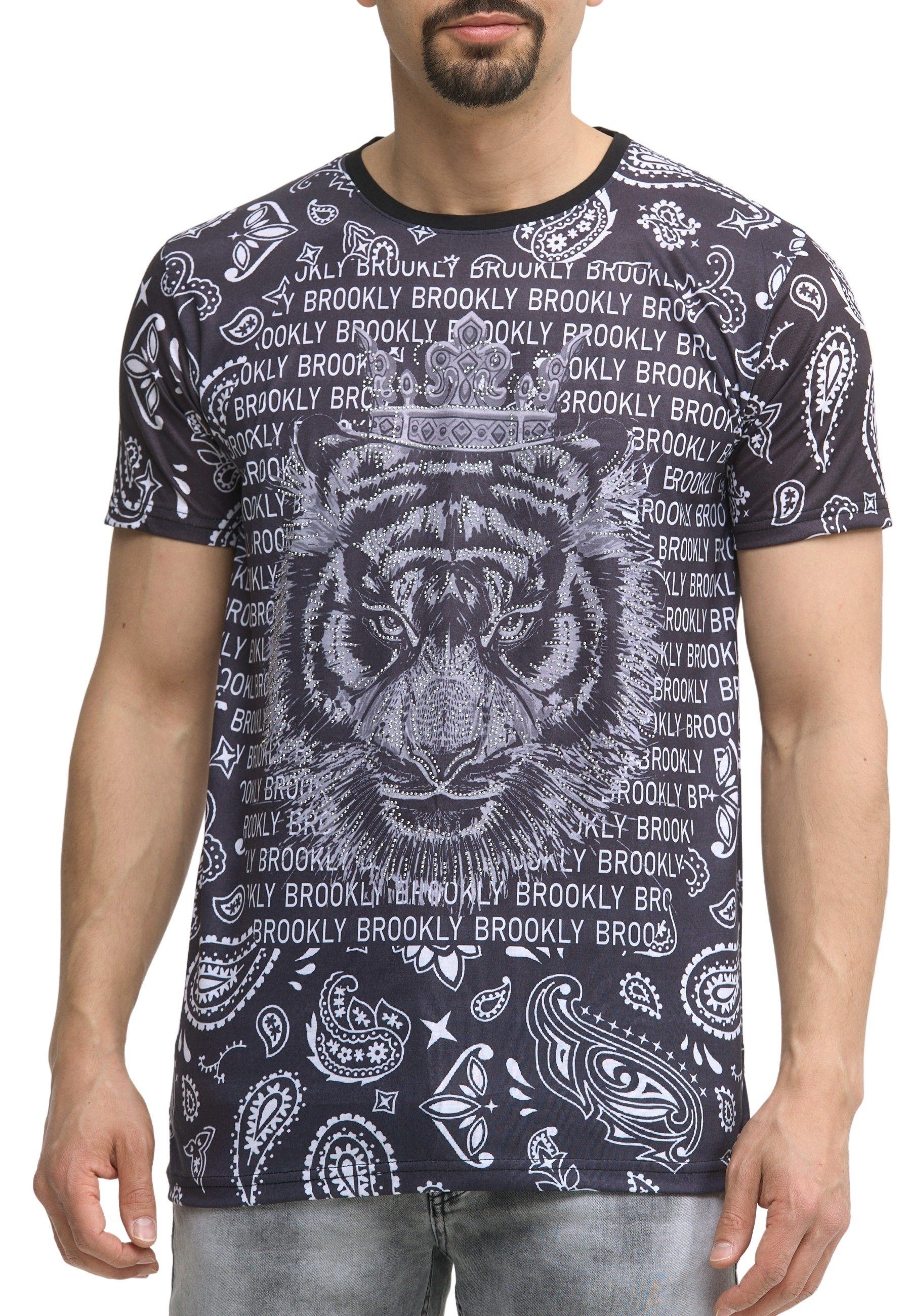 Code47 Printshirt Shortsleev Designer (Longsleeve Tee T-Shirt Shirt, T-Shirt Herren Oberteil Polo Code47 1-tlg) Schwarz
