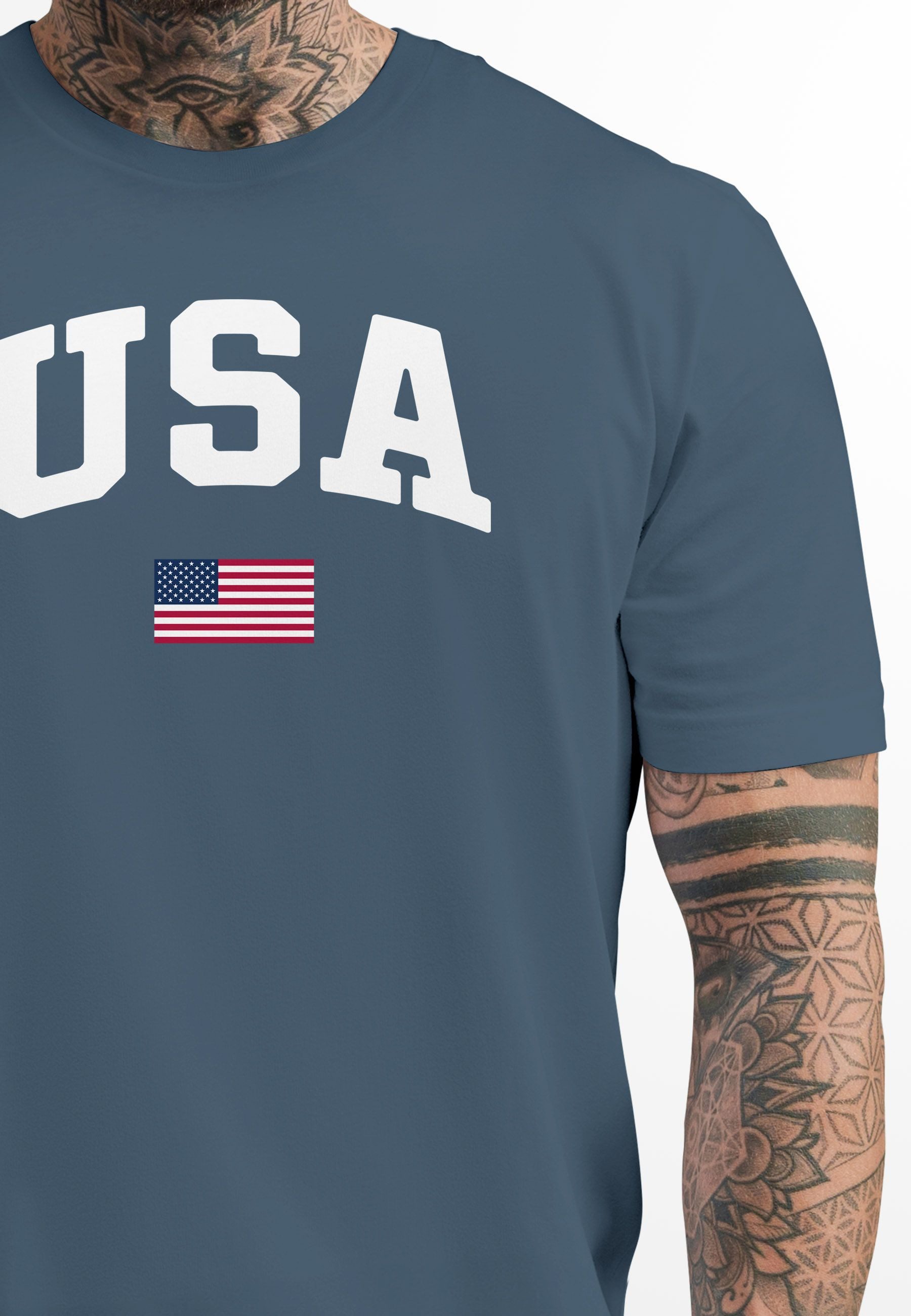 Neverless Print-Shirt Herren T-Shirt USA Schriftzug College Retro US Flagge günstig online kaufen