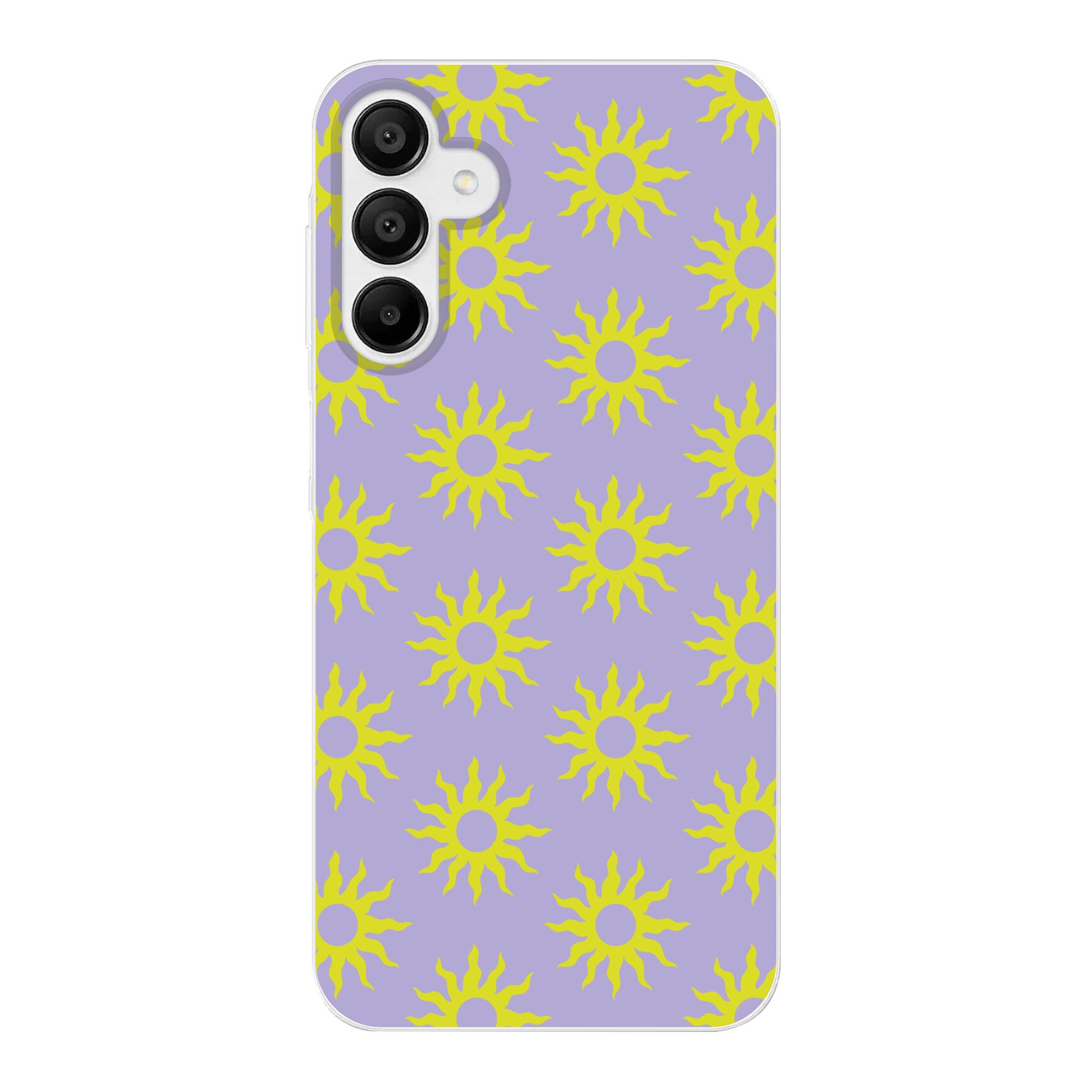 Handyhülle für Samsung Galaxy A15 Sonnenmuster - Gelb - Lila - Sommer